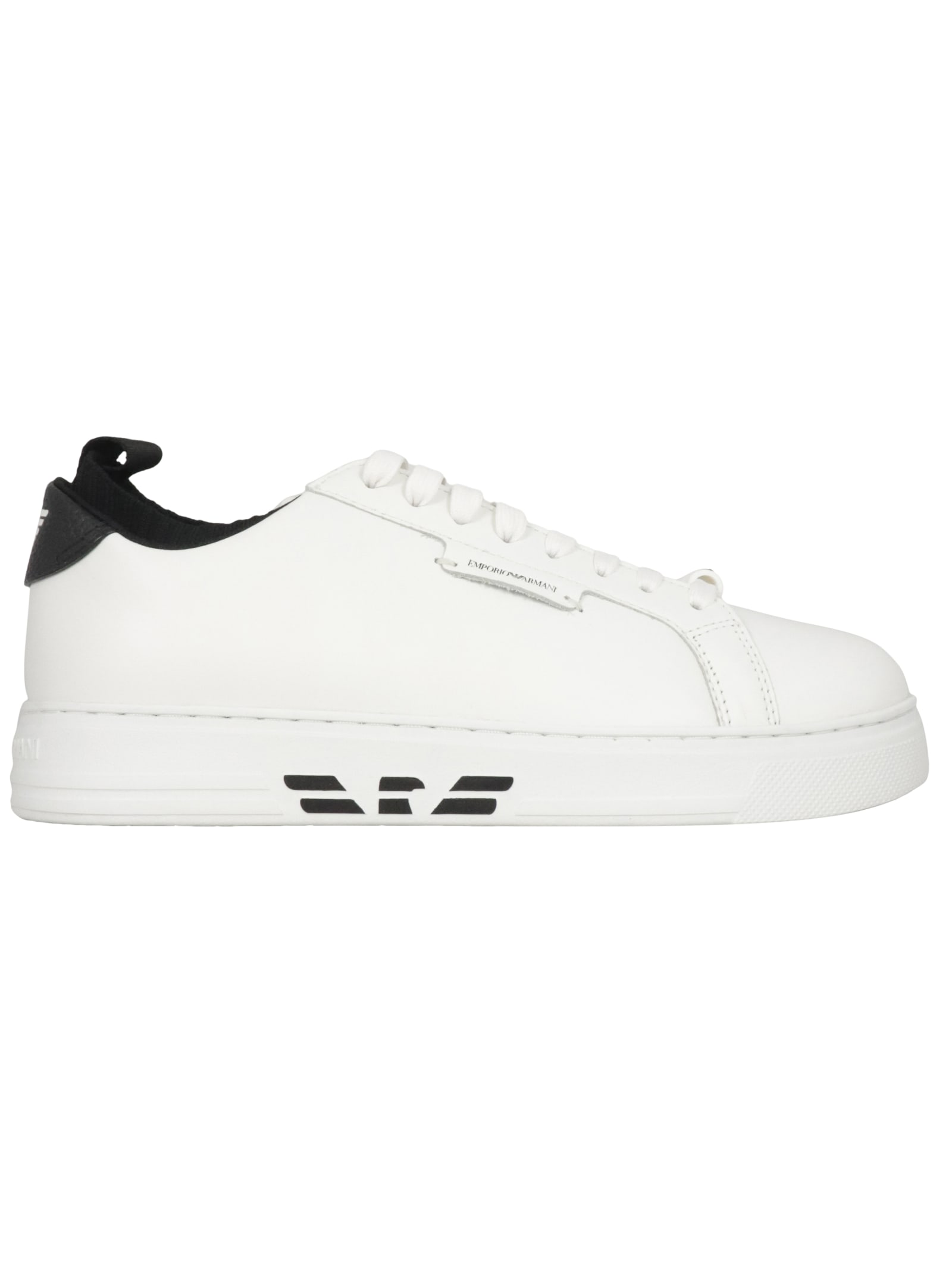 emporio armani leather sneakers with knit inserts