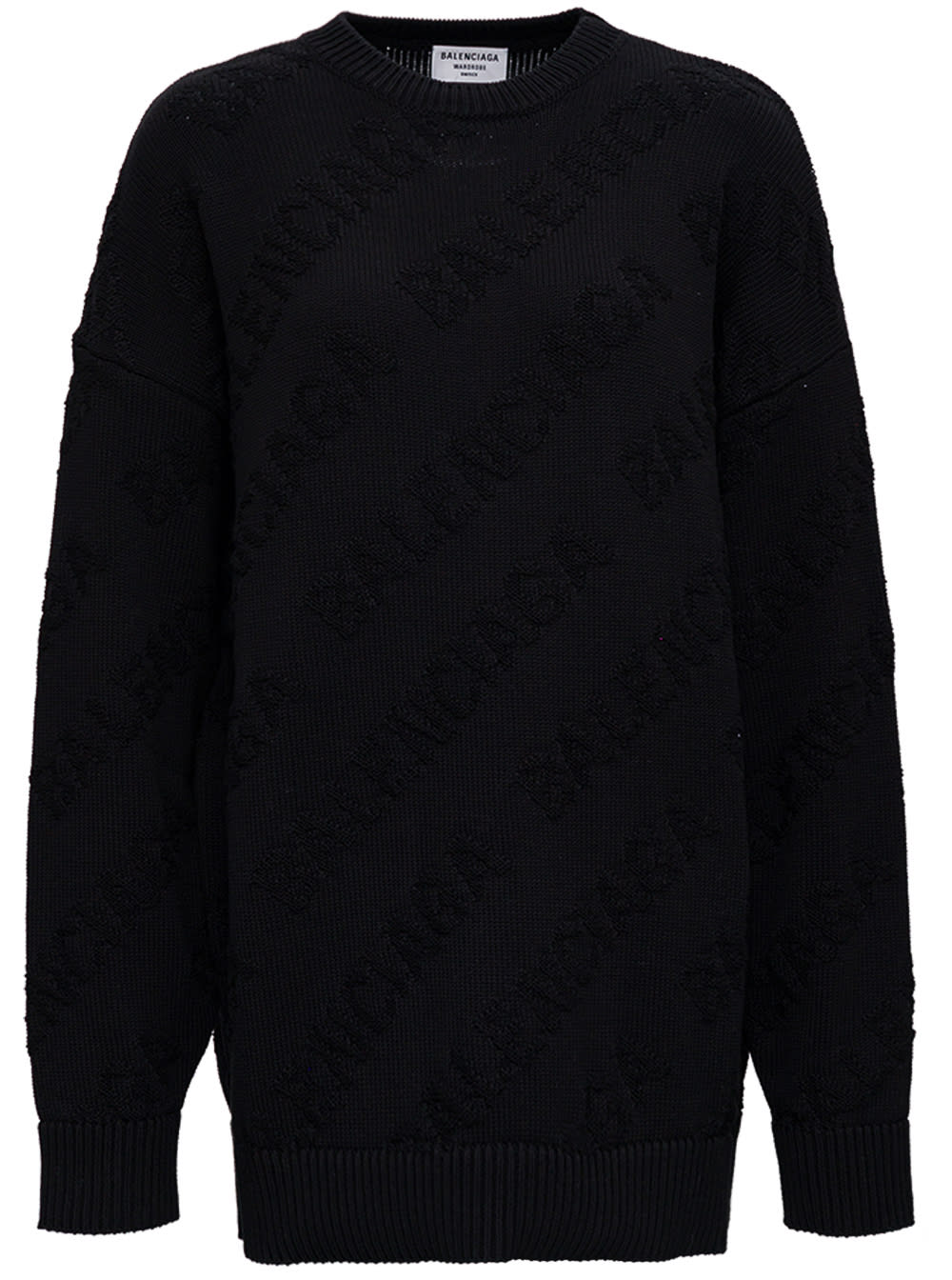Balenciaga Black Cotton Sweater With Jacquard Logo