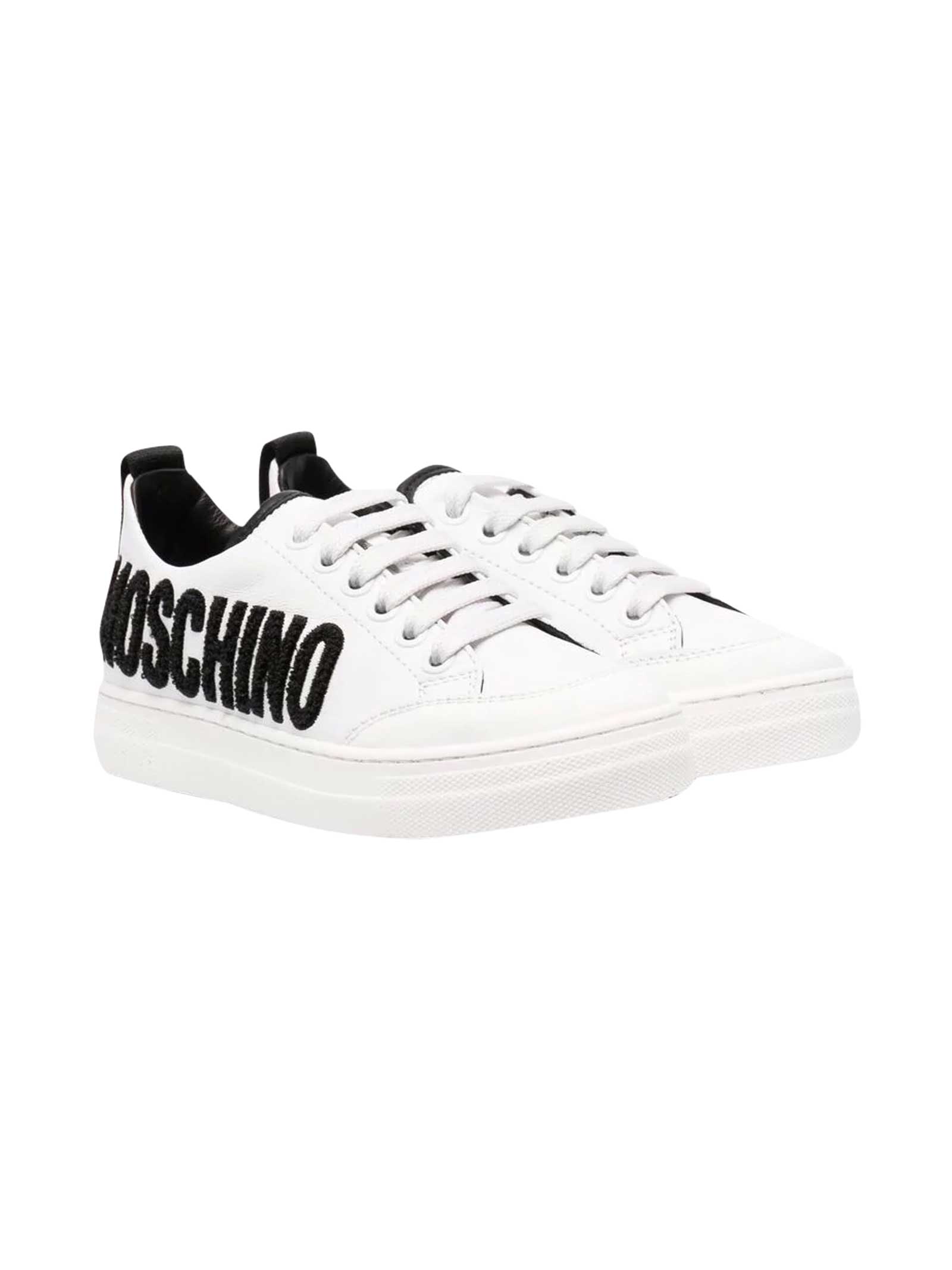 black and white tennis shoes on Moschino White Sneakers With Black Logo Iicf Always Like A Sale