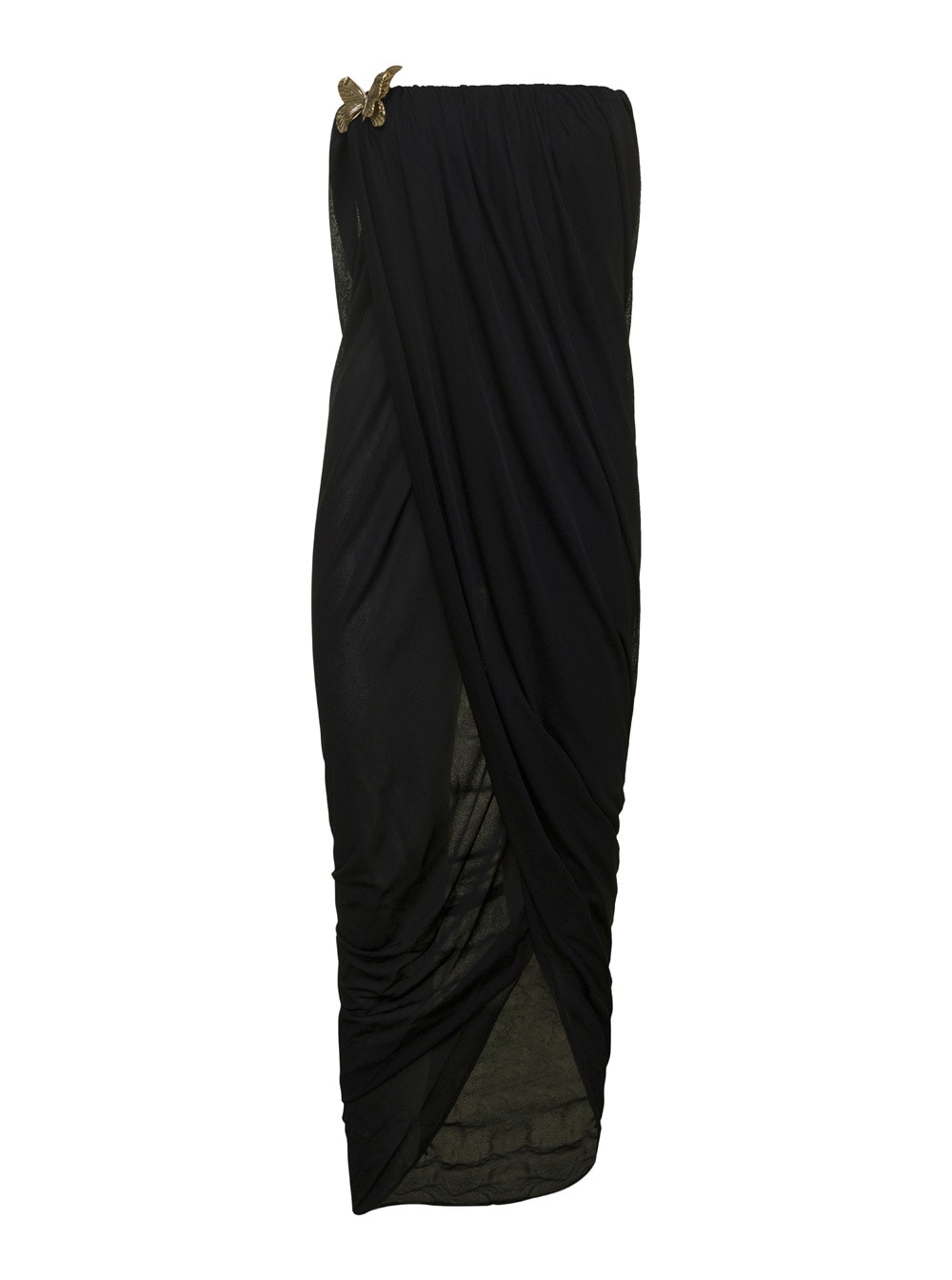 Shop Blumarine Midi Black Bustier Dress With Butterfly Detail In Draped Viscose Woman