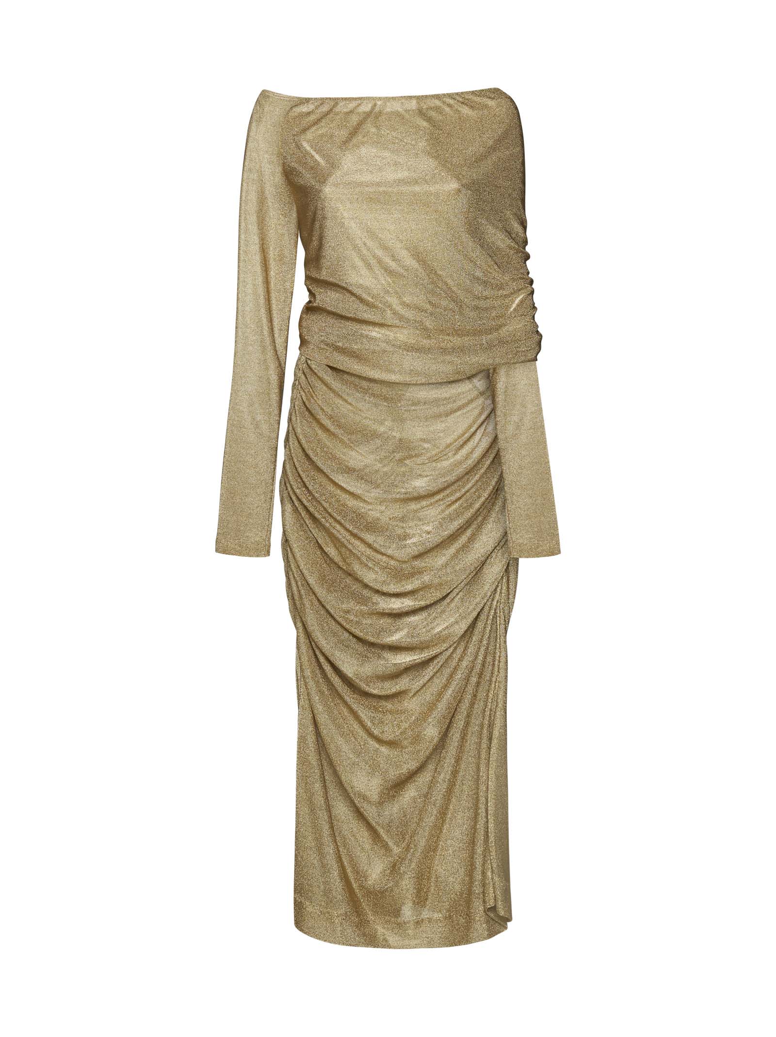 Dolce & Gabbana Lurex Longuette Midi Dress With Detachable Sleeve In Gold