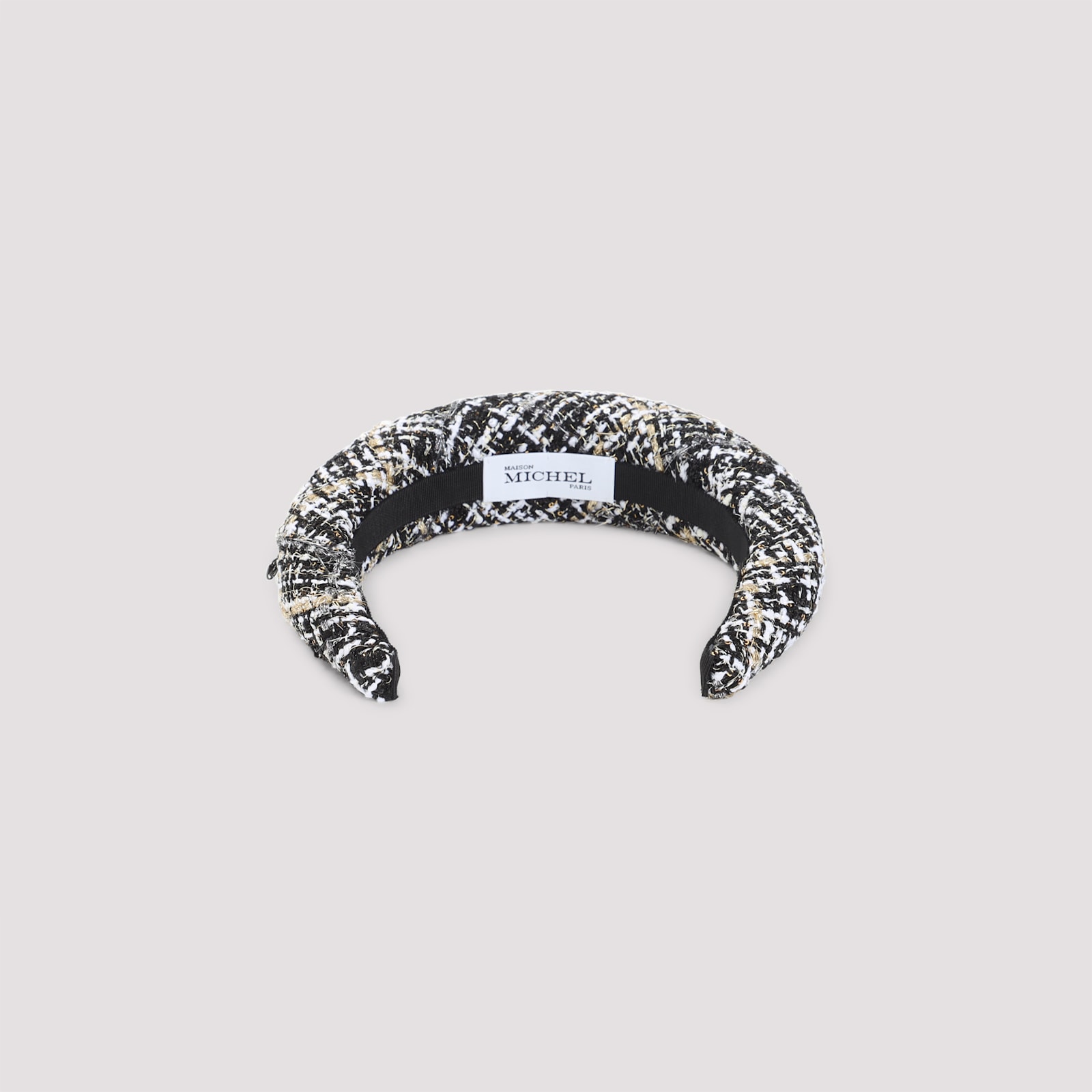 Maison Michel Textured Tweed Headband With Metallic Accents In Gray