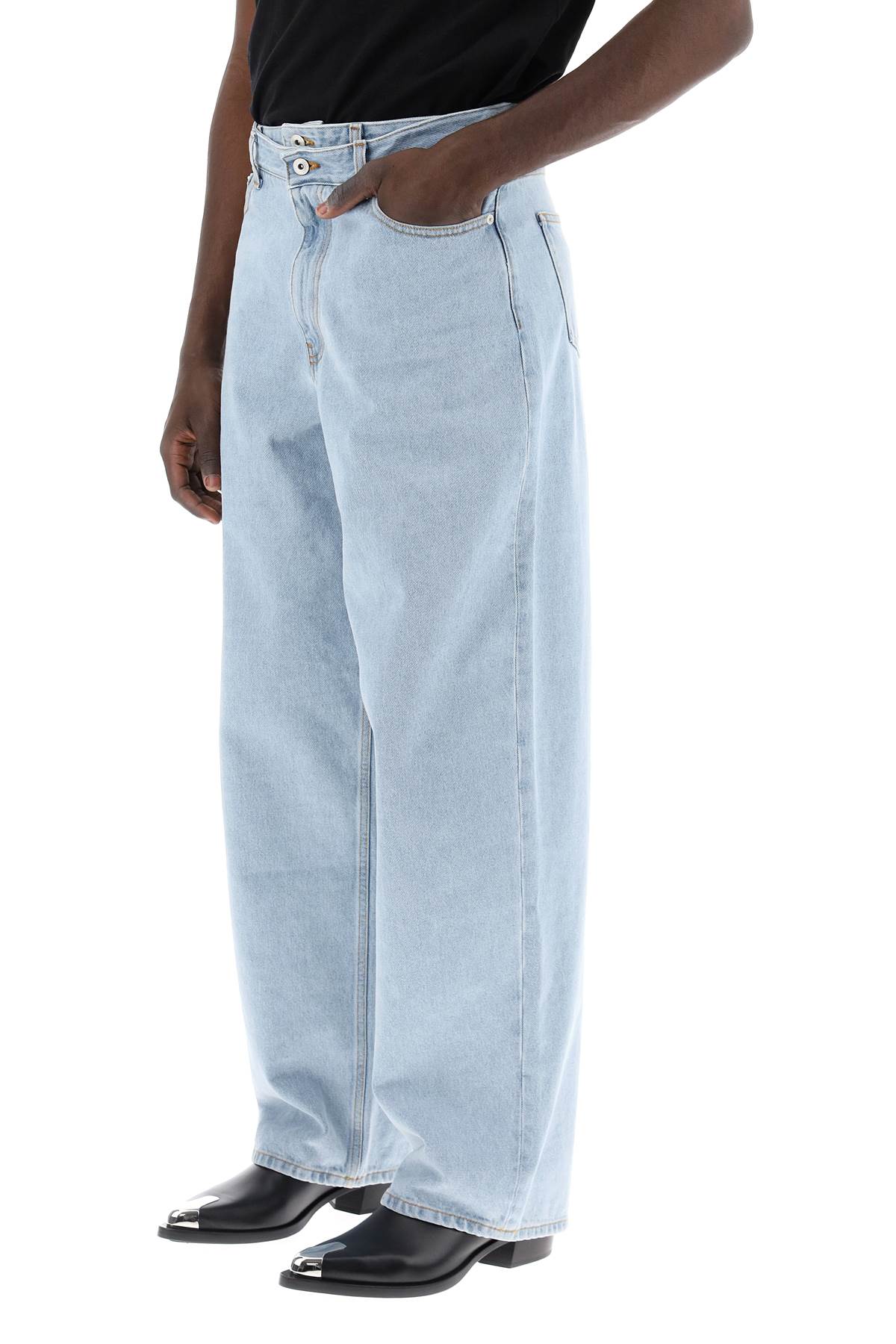 Shop Y/project Evergreen Double-waist Jeans In Evergreen Ice Blue (blue)