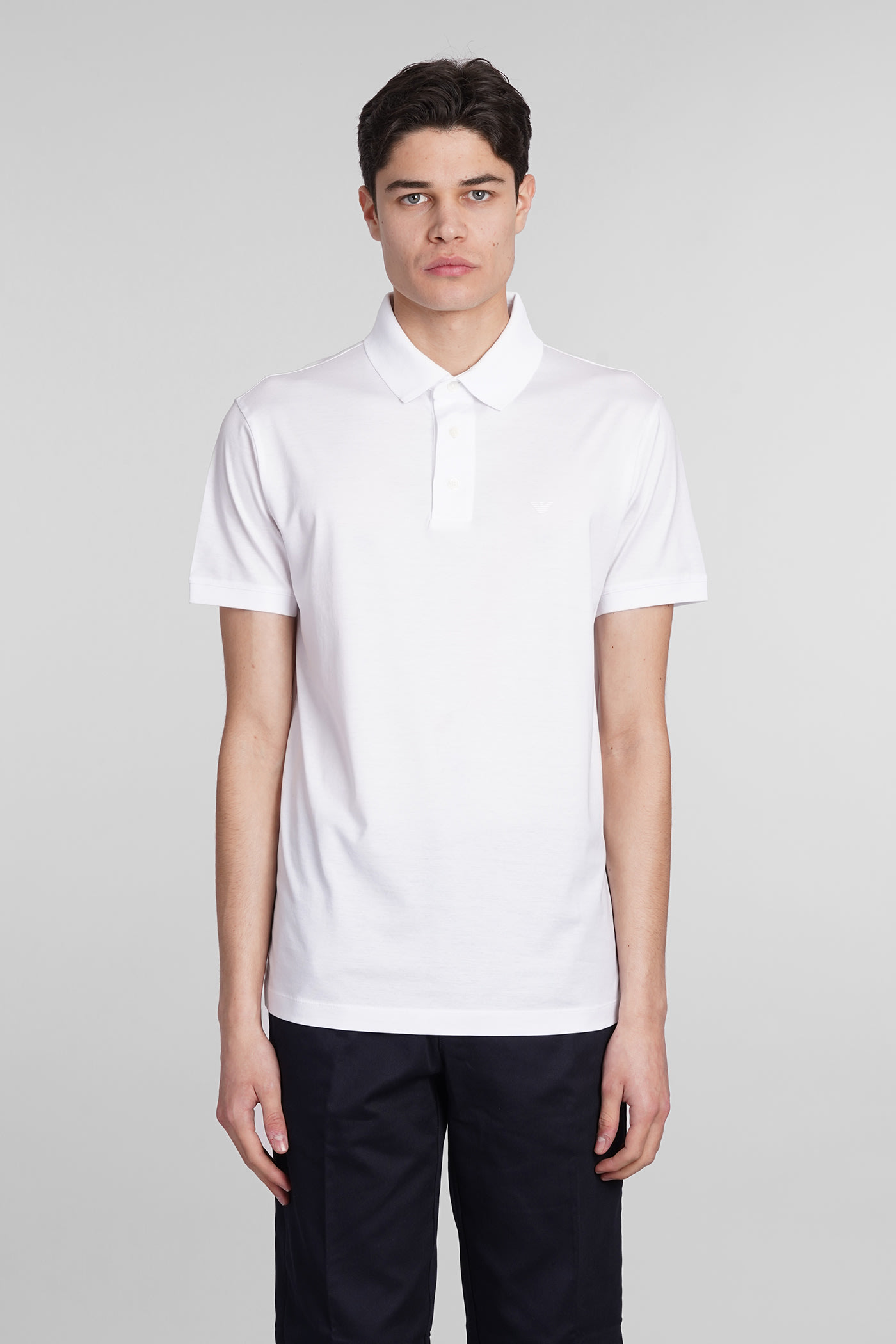 Emporio Armani Polo In White Wool And Polyester