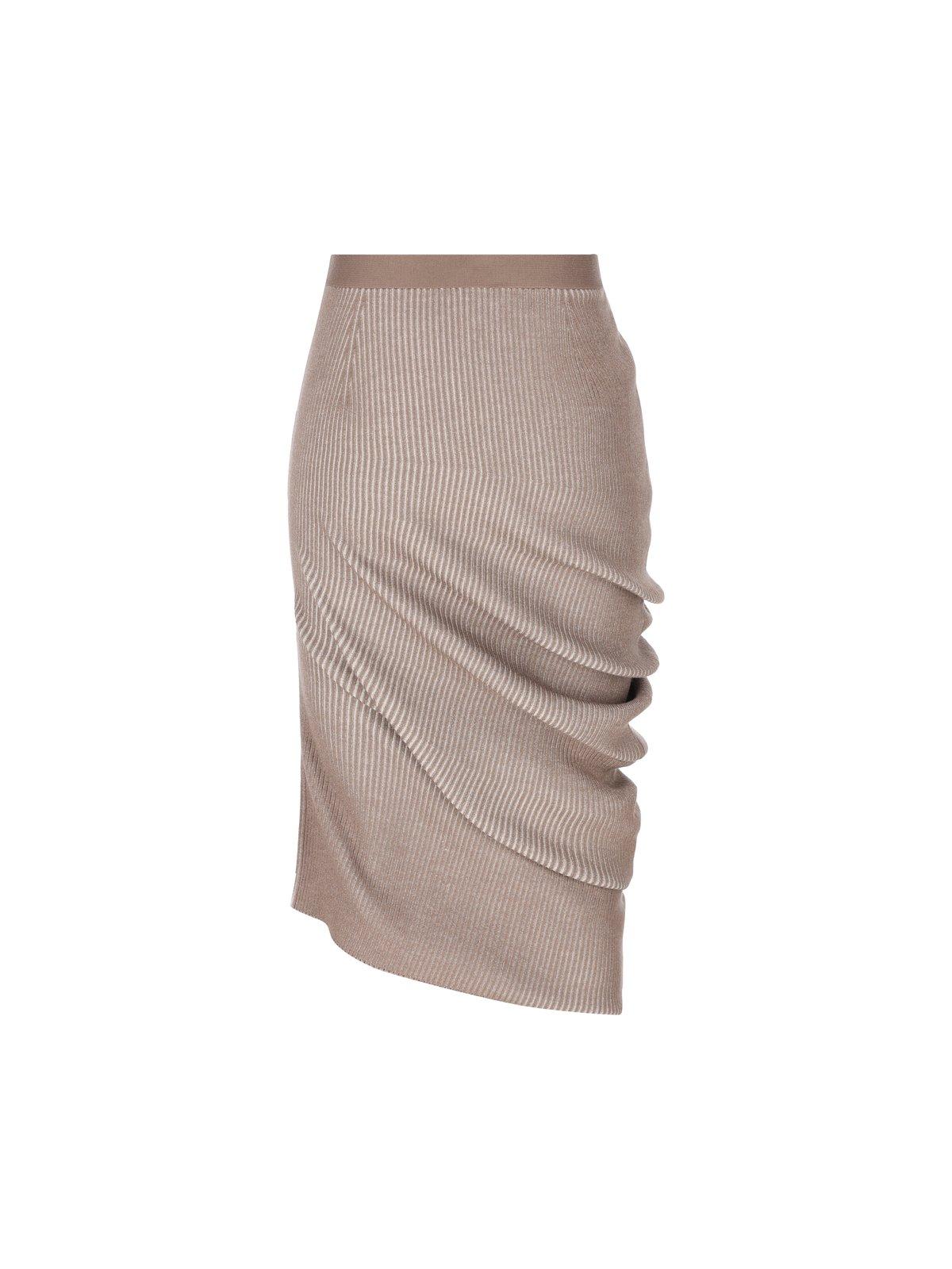 Shop Fendi Asymmetric Draped Ribbed Skirt In Grey