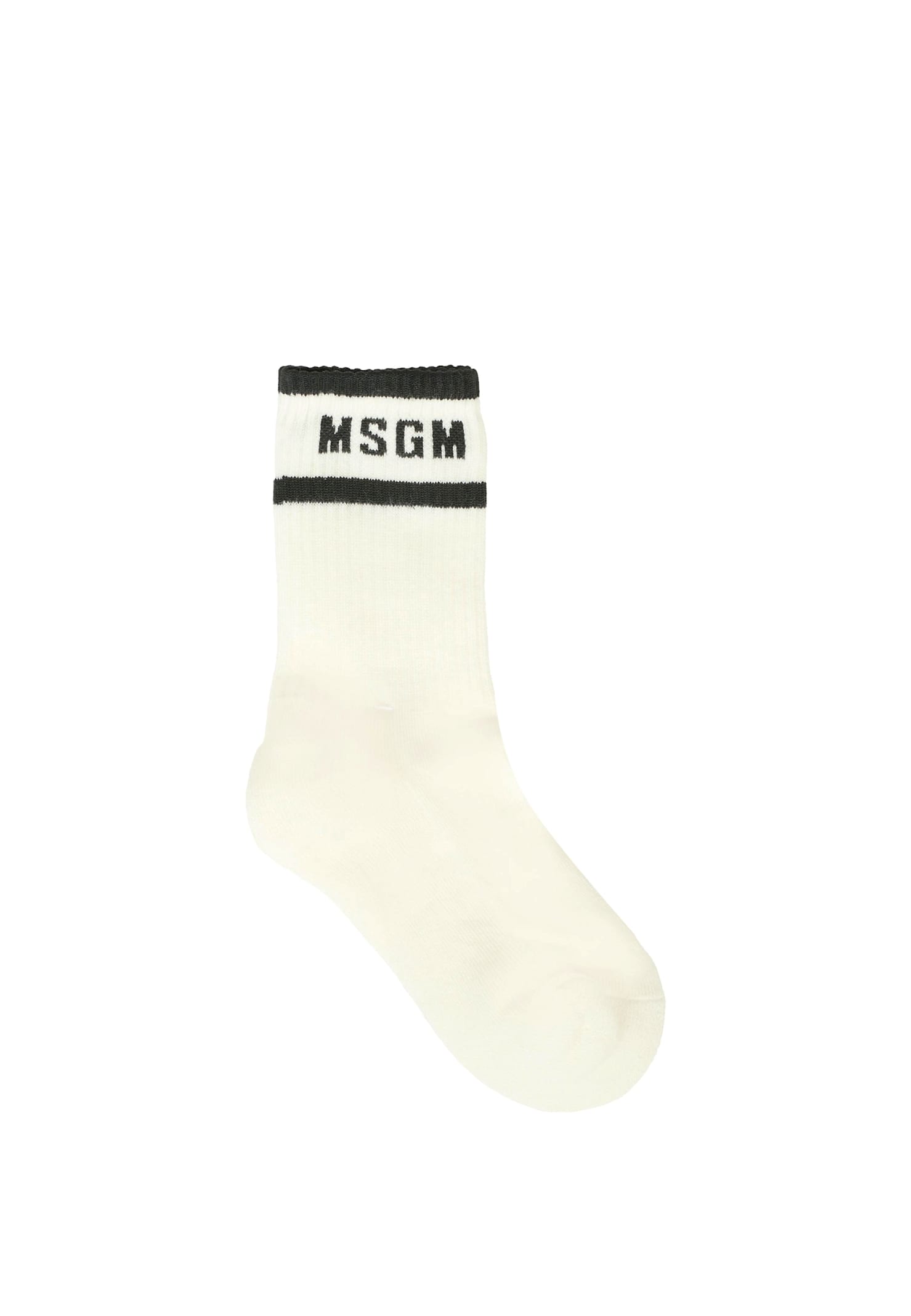 Msgm White Socks For Kids With Black Logo In White