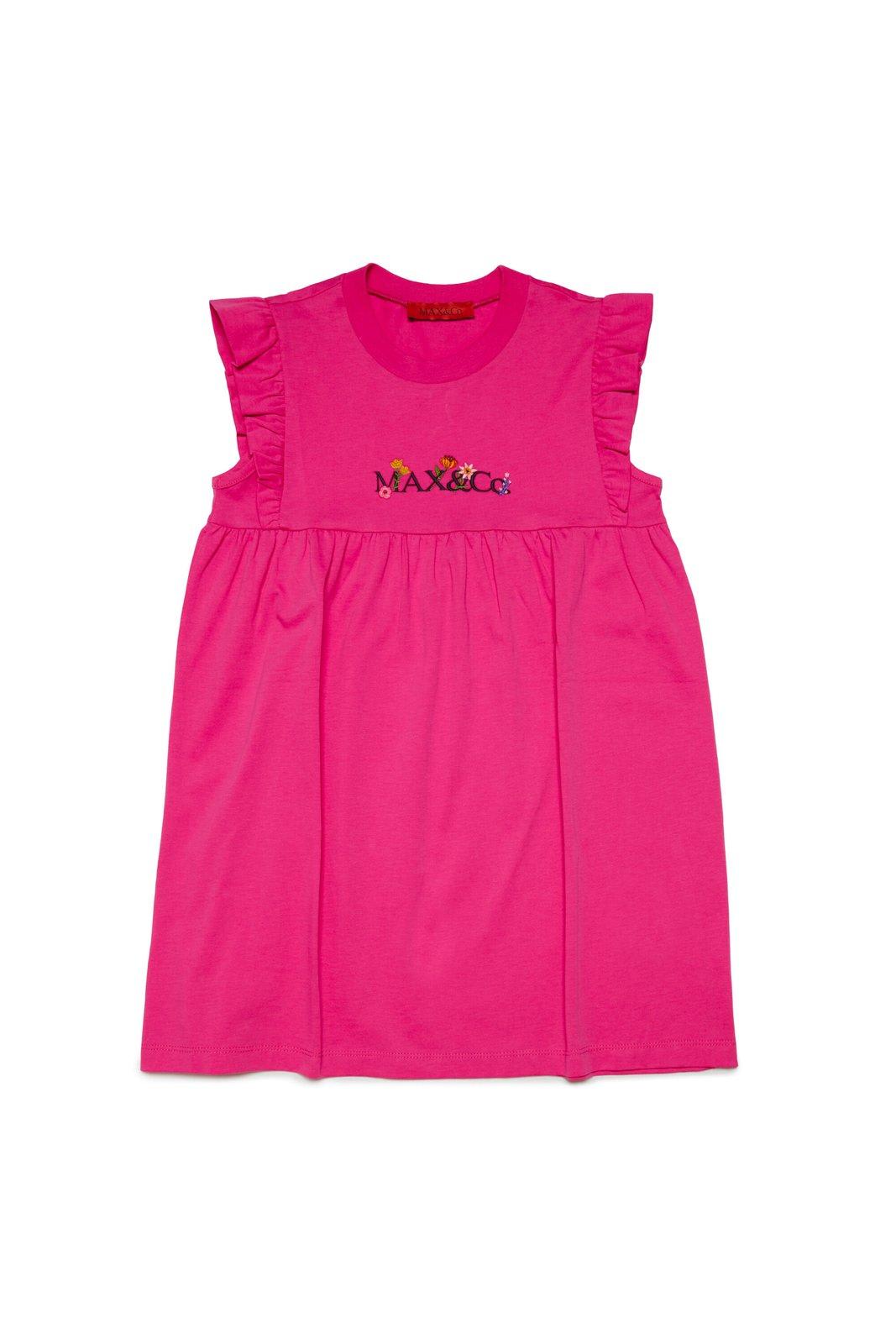 Max&amp;co. Kids Logo-embroidered Ruffle Detailed Dress In Red