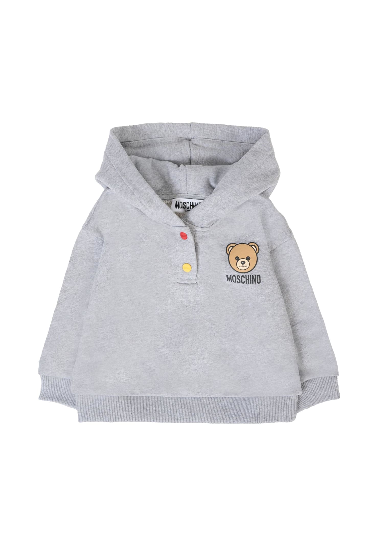 Moschino Gray Sweatshirt For Babykids With Teddy Bear And Logo In Gray