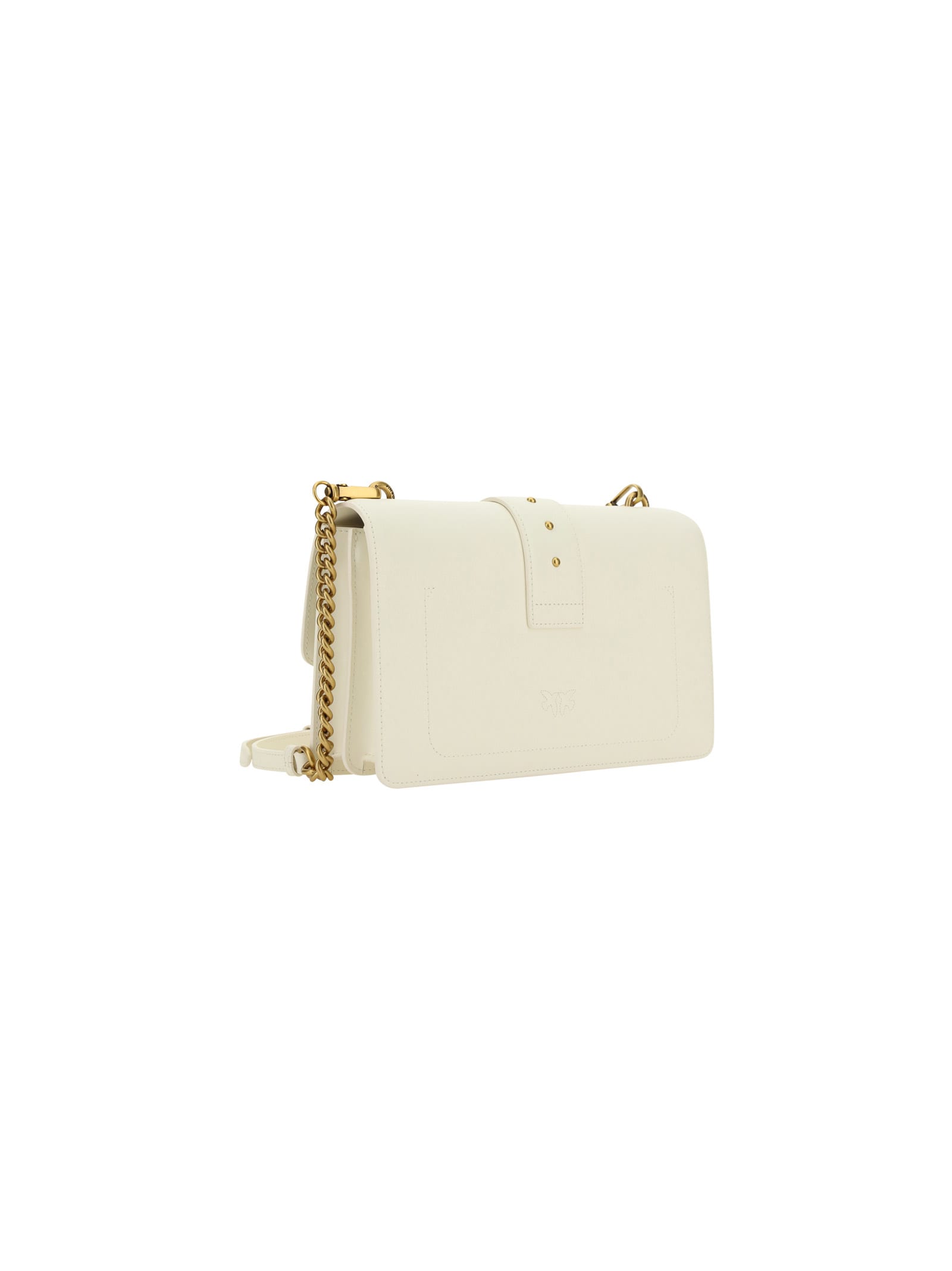 Shop Pinko Love One Classic Shoulder Bag In Bianco Seta-antique Gold