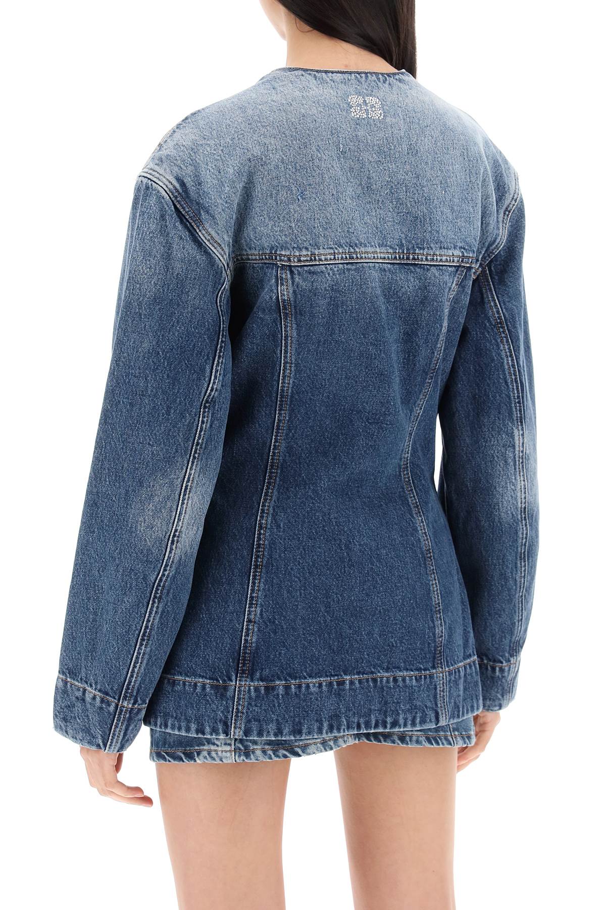 Shop Ganni Denim Blazer With Sparkle In Tint Wash (blue)