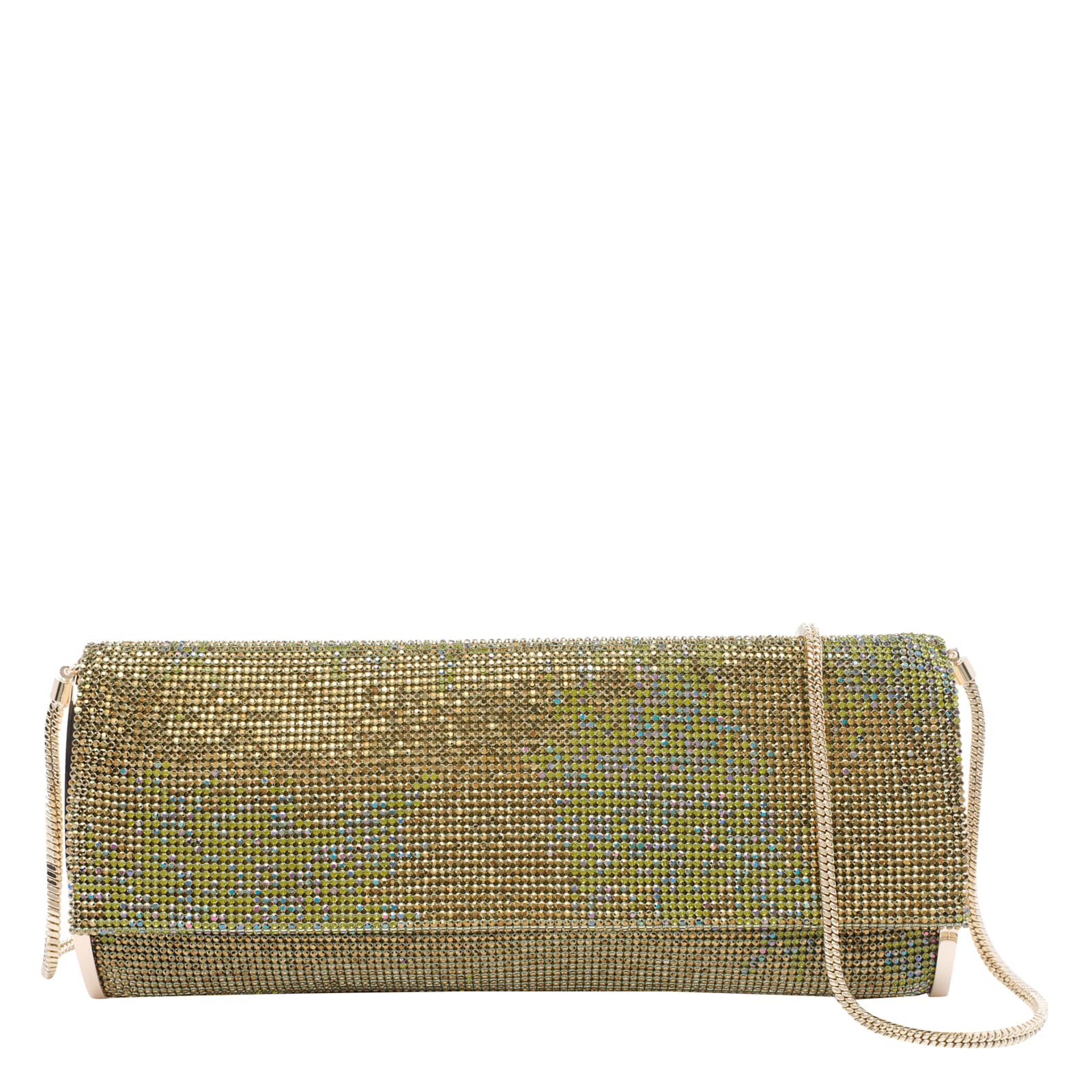 Benedetta Bruzziches Chain Strap Rectangular Shoulder Bag With Rhinestone Embellishment In Green