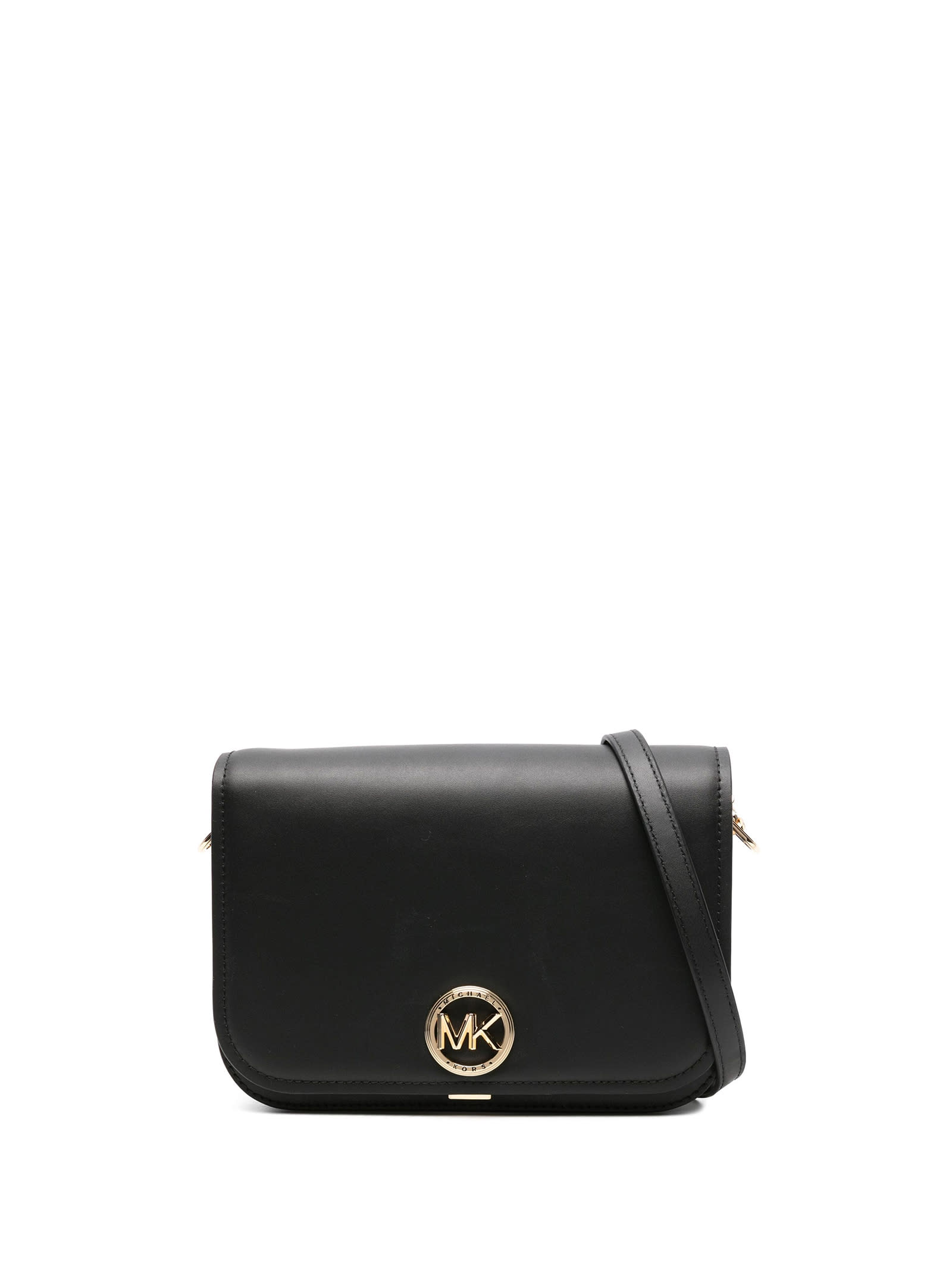 Shop Michael Kors Delancey Medium Leather Messenger Bag In Black