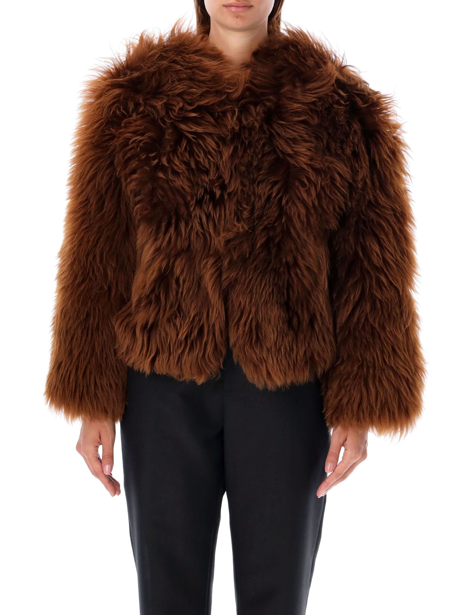 Shop Tom Ford Cropped Curly Shearling Jacket In Amber White