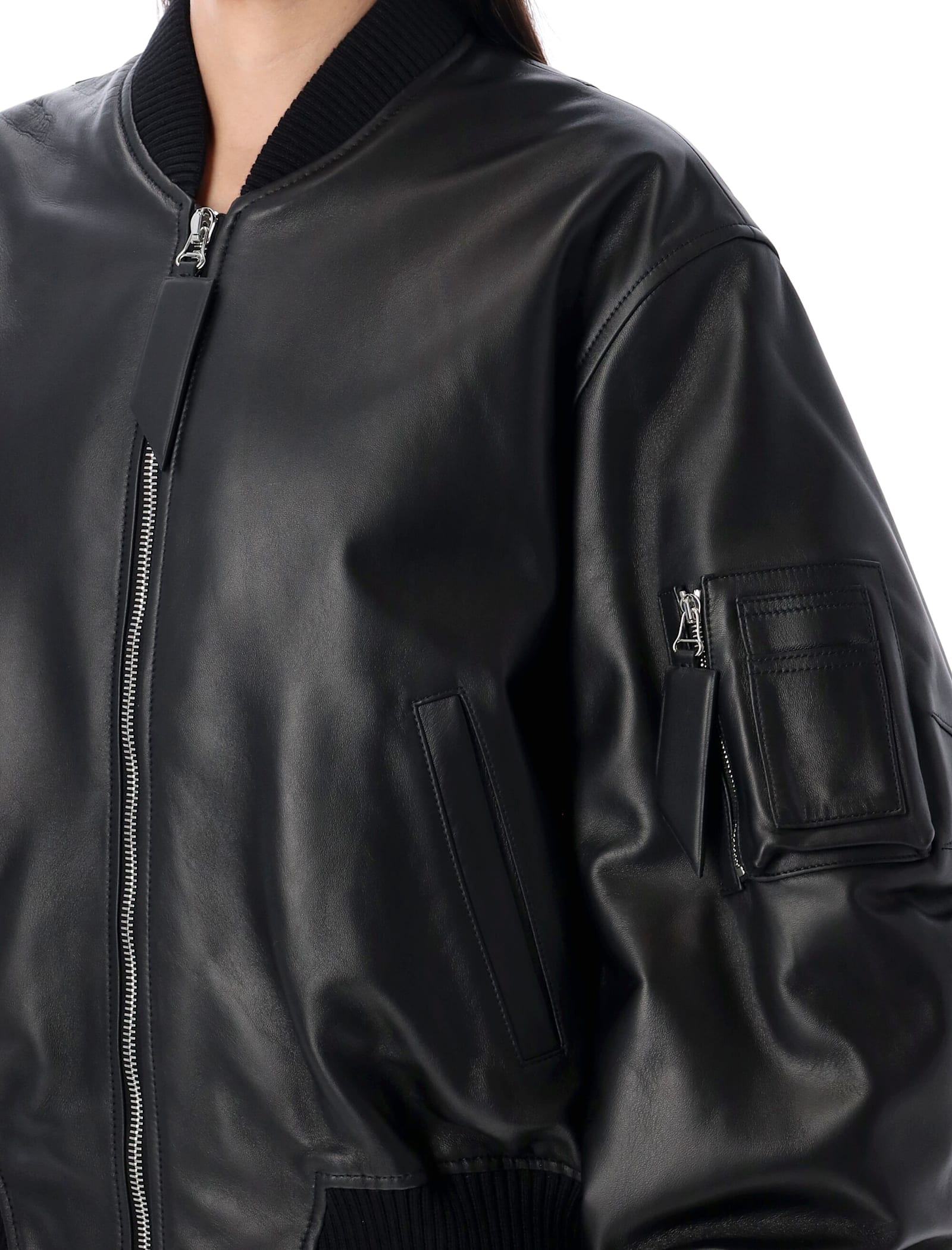 Attico Anja Leather Bomber Jacket In Black