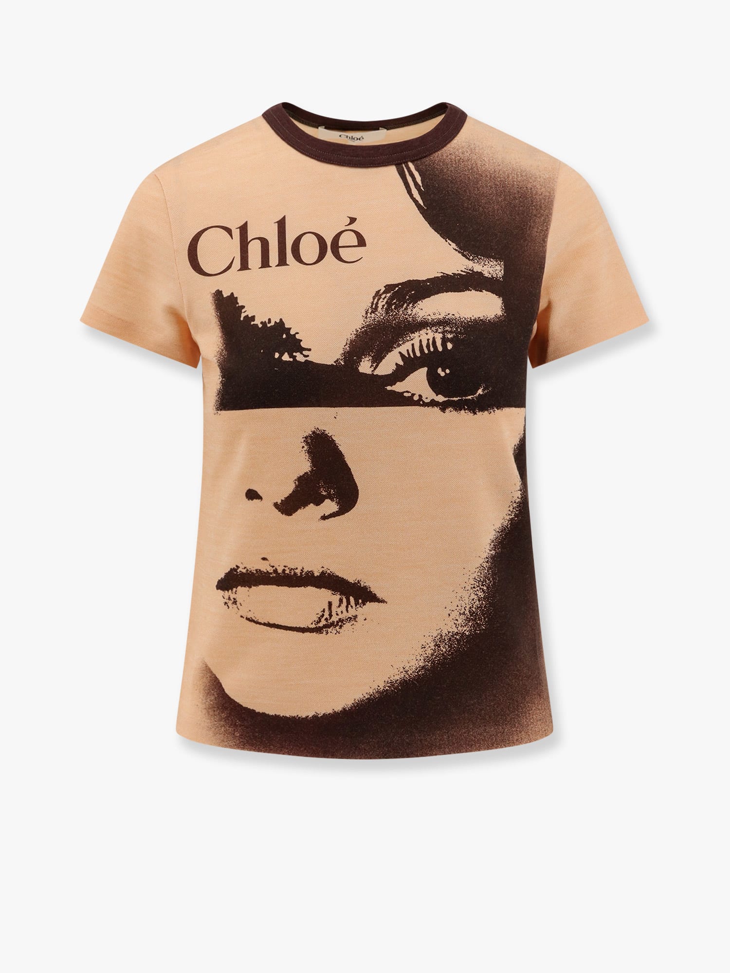 Shop Chloé Jersey T-shirt With A Large Portrait Print And Logo In Orange