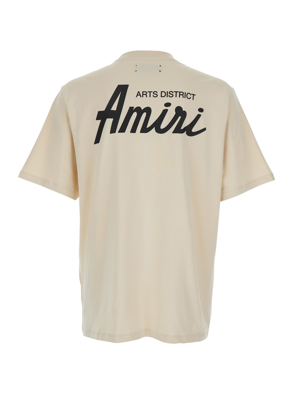 Amiri City Beige Crewneck T-shirt With Logo Detail On The Front And Maxi Logo Print On The Rear In Cotton In Neutral