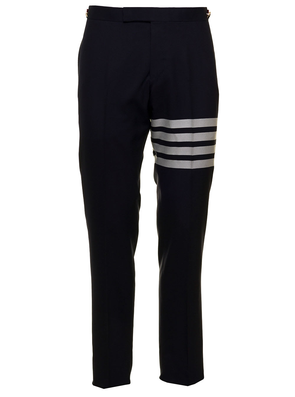 Thom Browne Mans Blue Wool Trousers With 4 Bar Detail