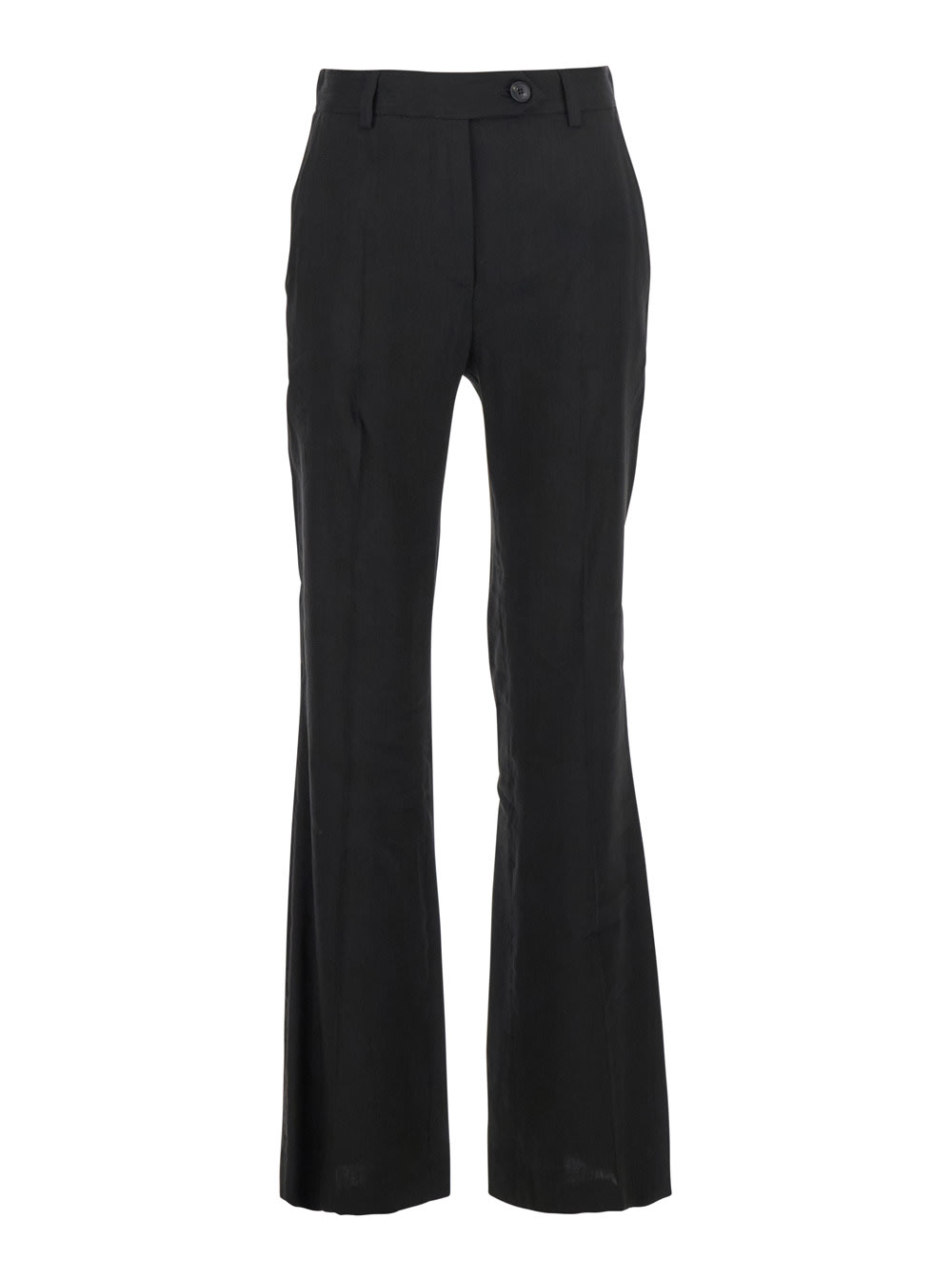 Black Pants With Belt Loops In Linen And Viscose Blend Woman