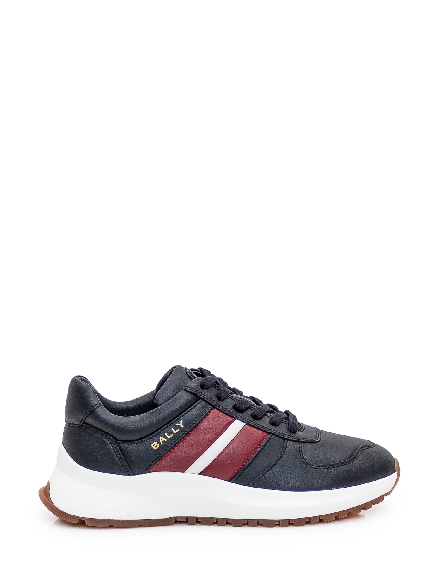 Bally Leather Sneaker In Black/b.red/white