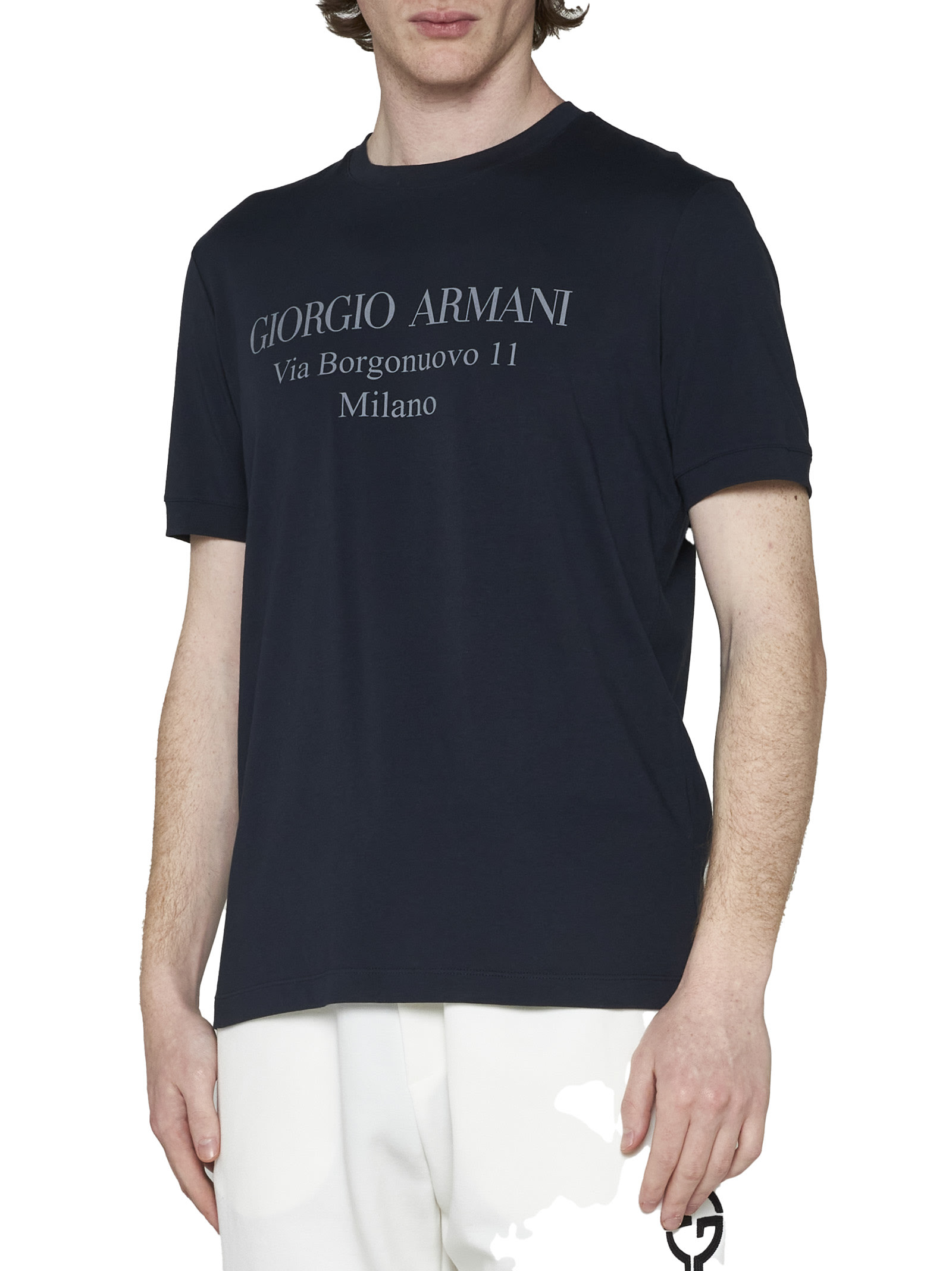 Giorgio Armani Logo Cotton T-shirt In Dark Blue | ModeSens