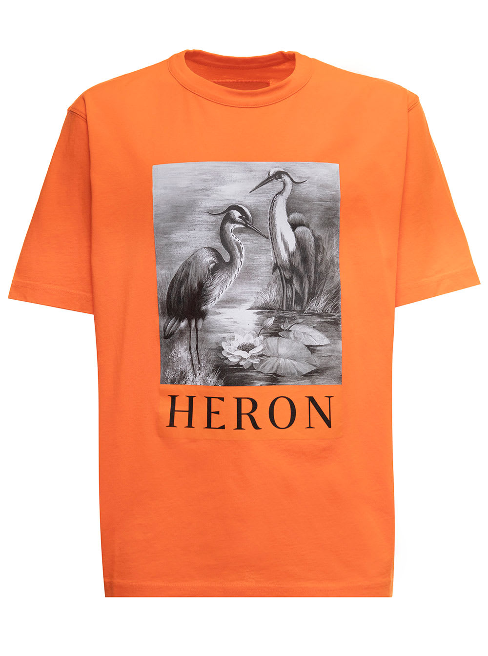 Orange Cotton T-shirt With Print Heron Preston Man