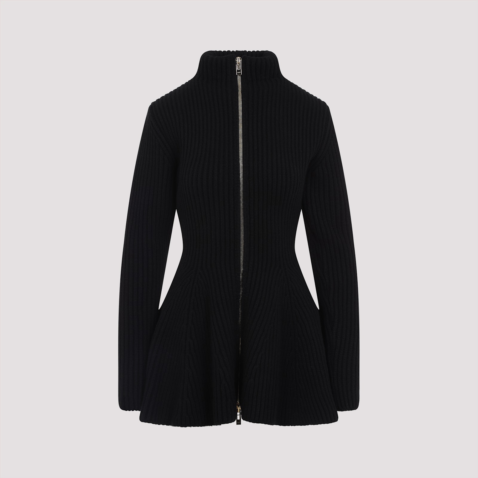 Alaïa Ribbed Wool And Cashmere-blend Peplum Cardigan In Noir Alaia