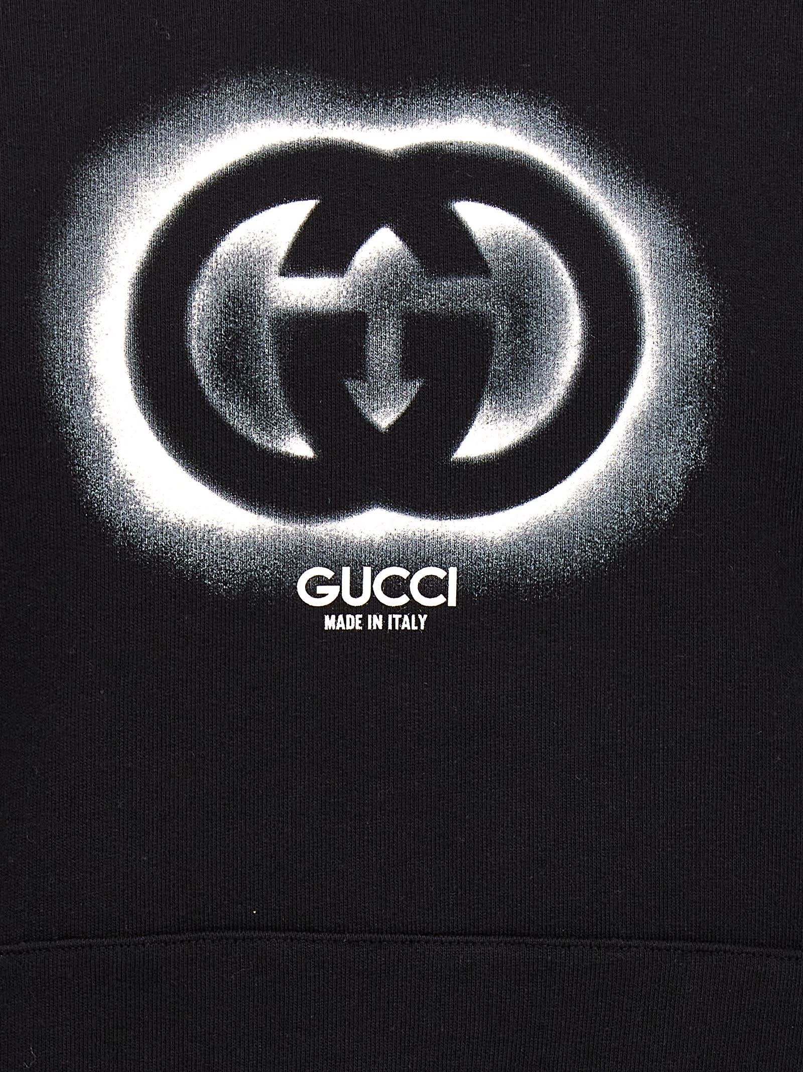 Shop Gucci Logo Print Hoodie In Black