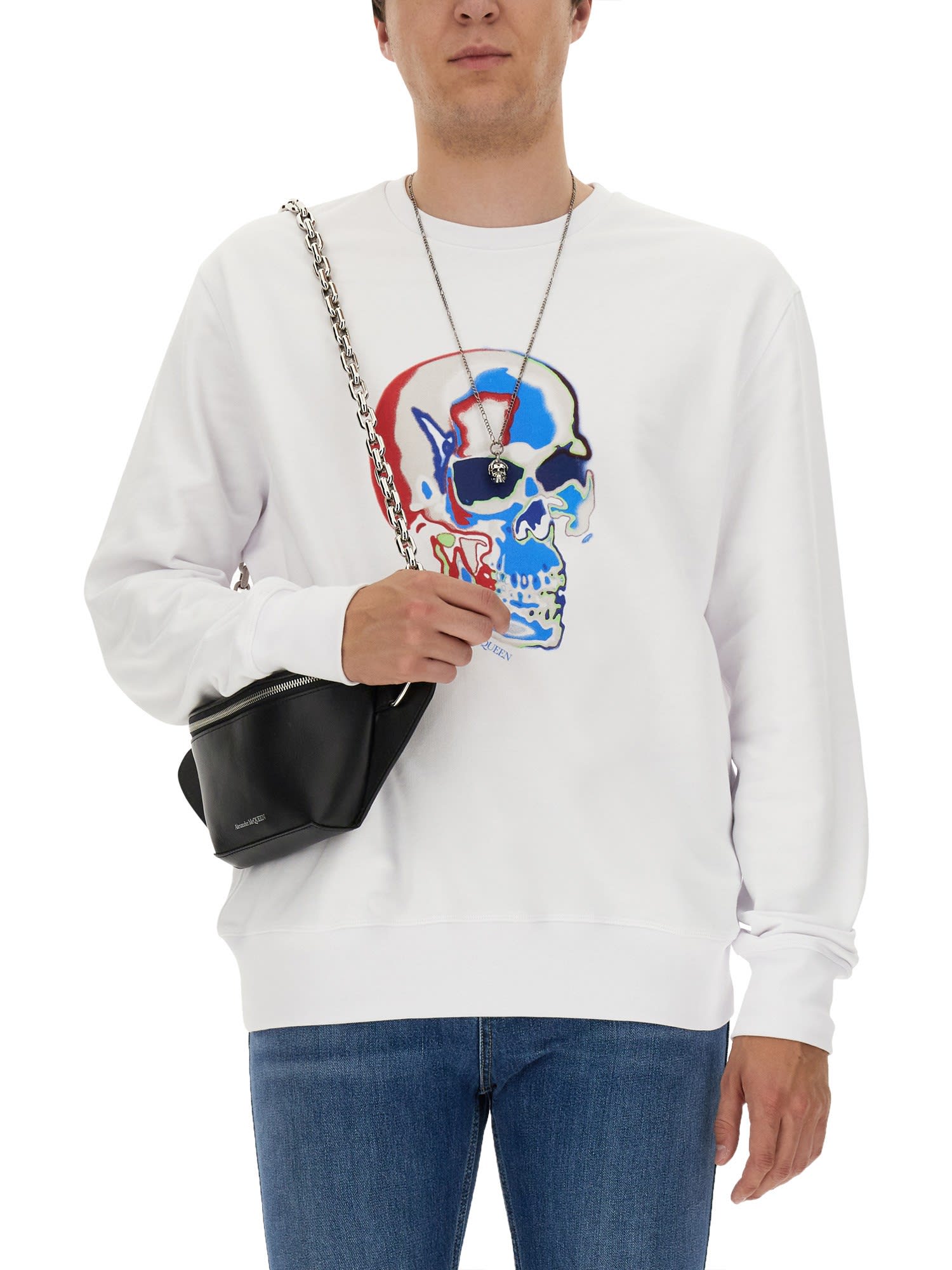 Alexander Mcqueen Men's Skull Sweatshirt In Bianco