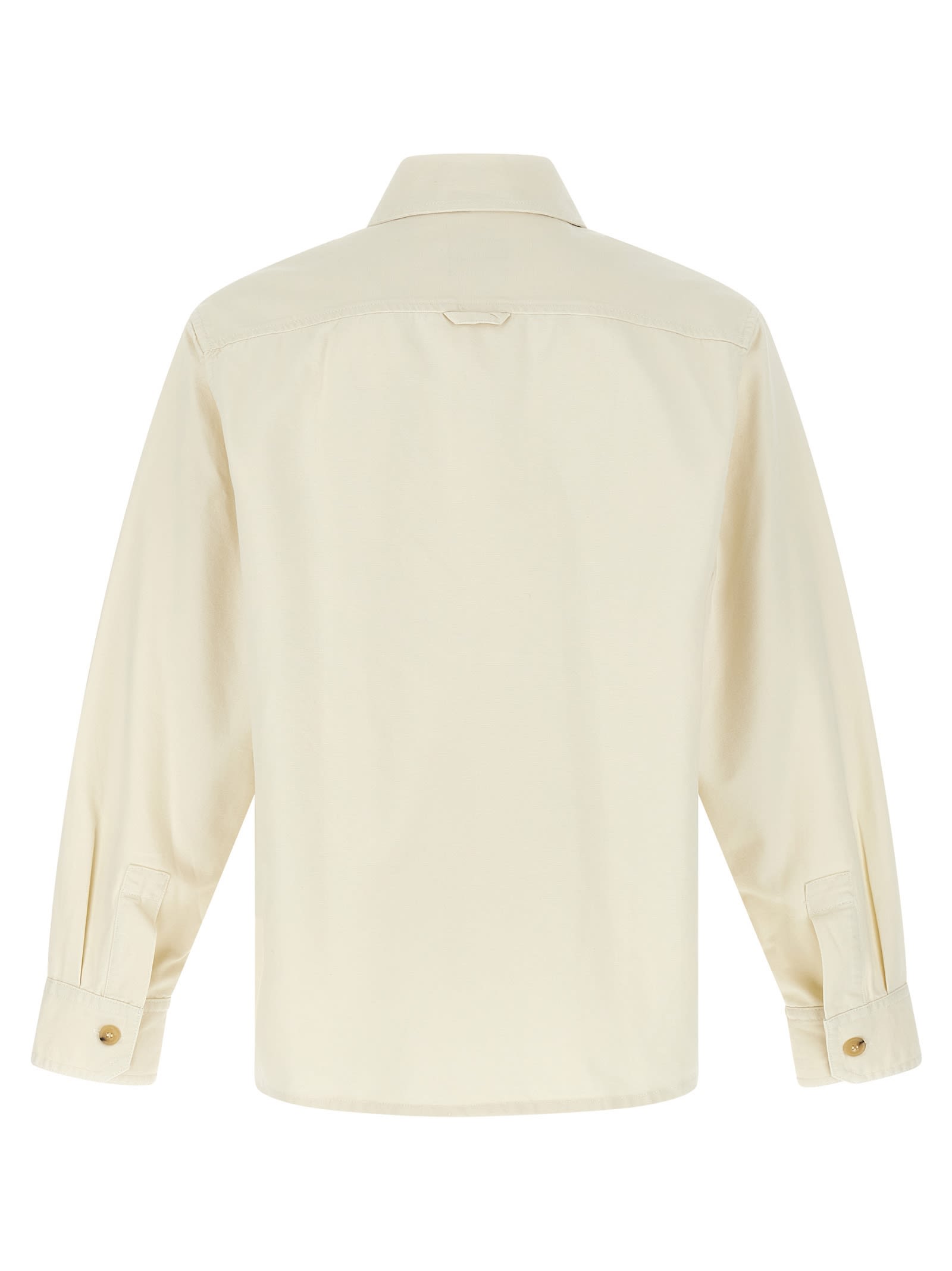 Apc Long-sleeve Cotton Shirt With Classic Collar In Beige
