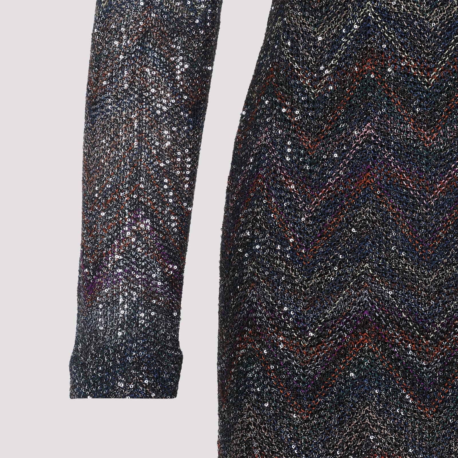 Missoni Fitted Mini Dress With Multicolored Zigzag In Gray