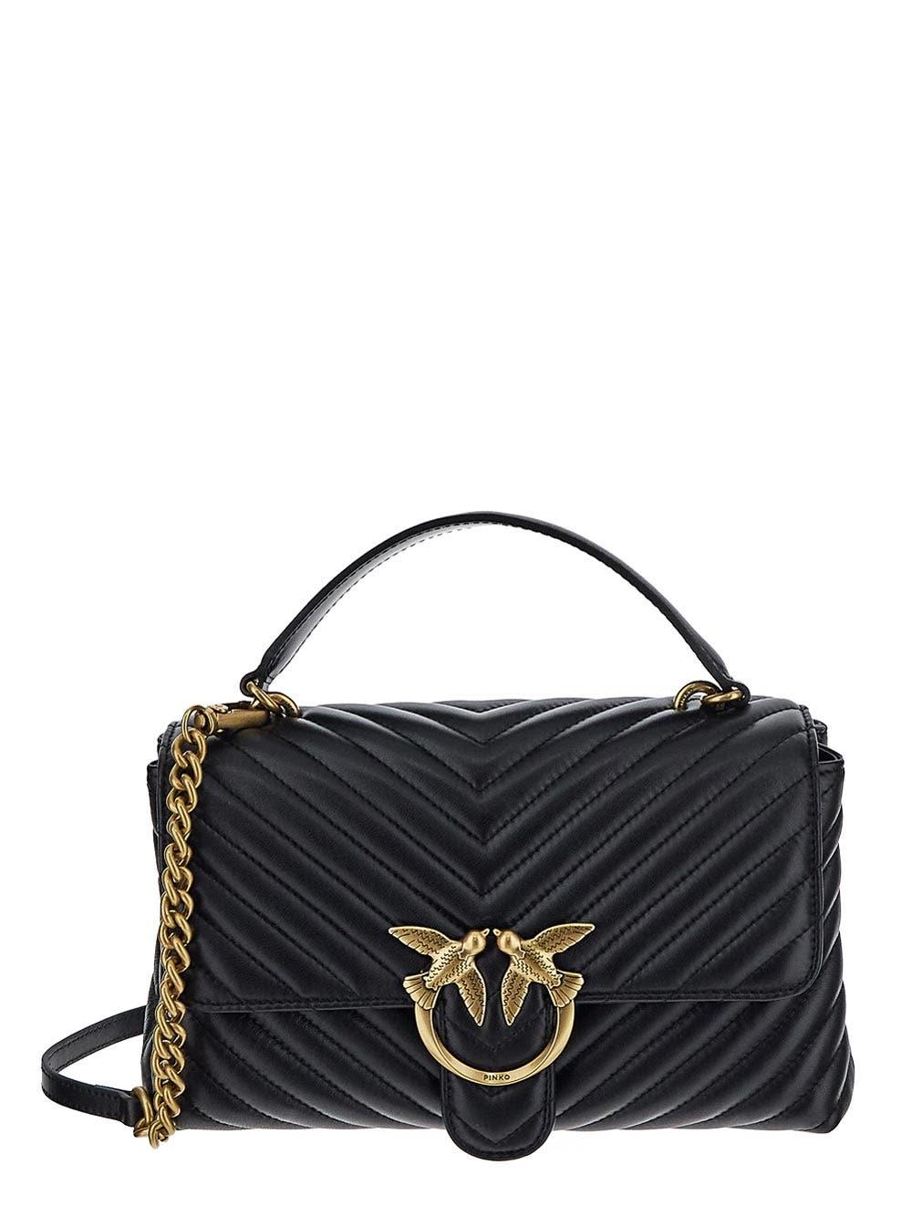 Pinko Love Lady Puff Classic Handbag In Nero/antique