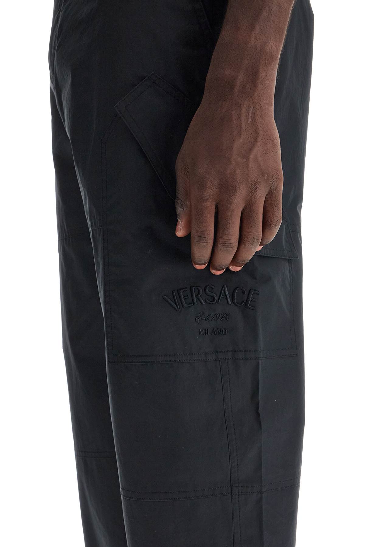 Versace Informal Pant Light Cotton Gabardine Fabric And Stamp Embroidery In Black