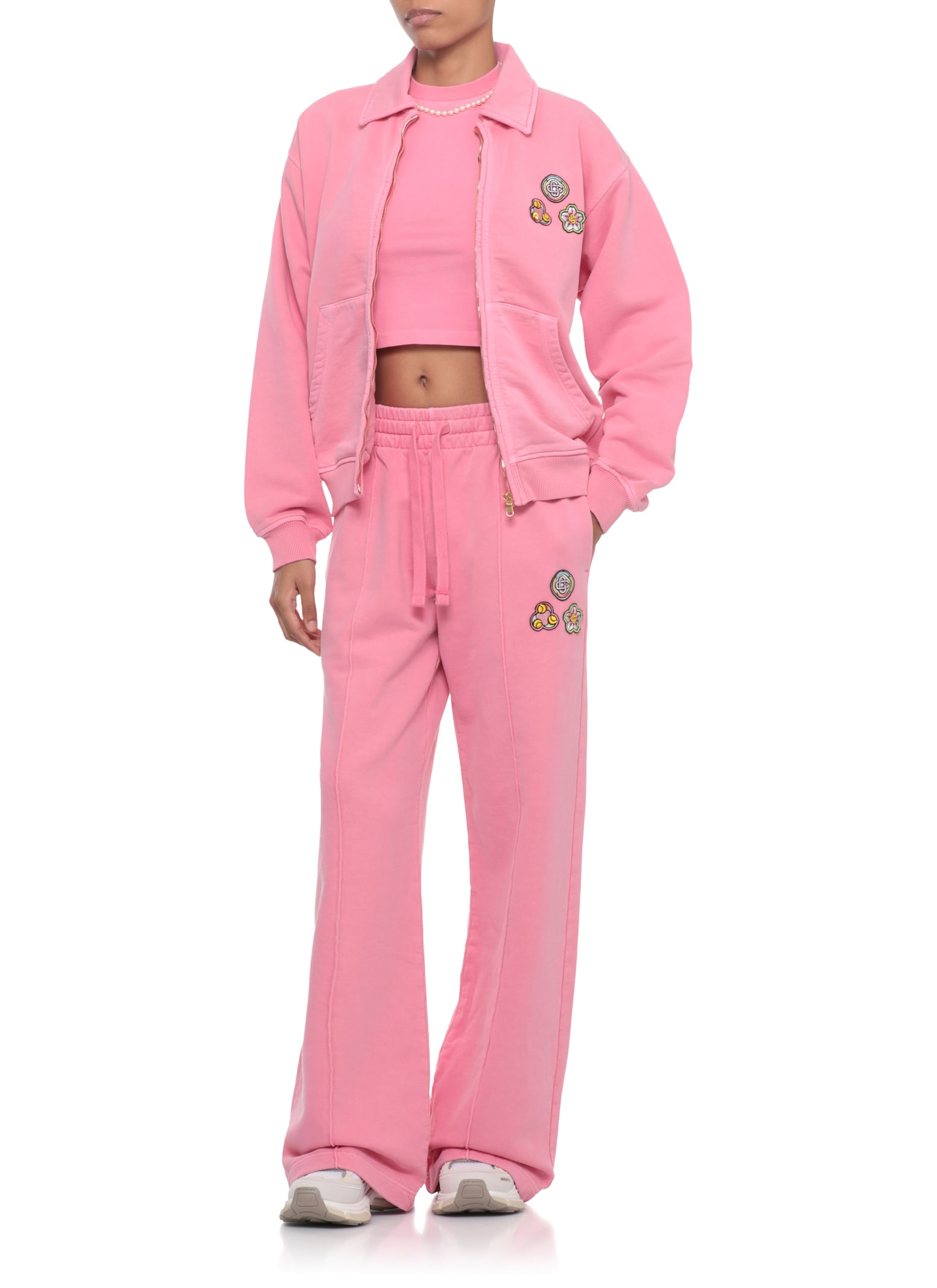 Casablanca Relaxed Wide-leg Cotton Pants With Embroidered Patches In Pink