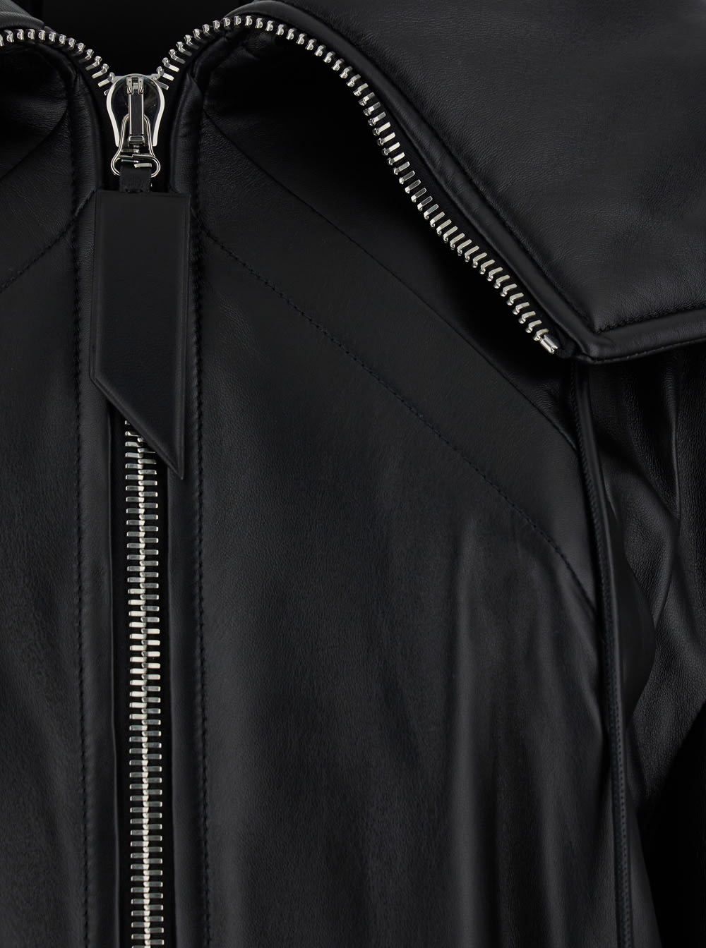 Shop Attico Black Bomber Jacket With Zipped Oversized Hood In Leather Woman