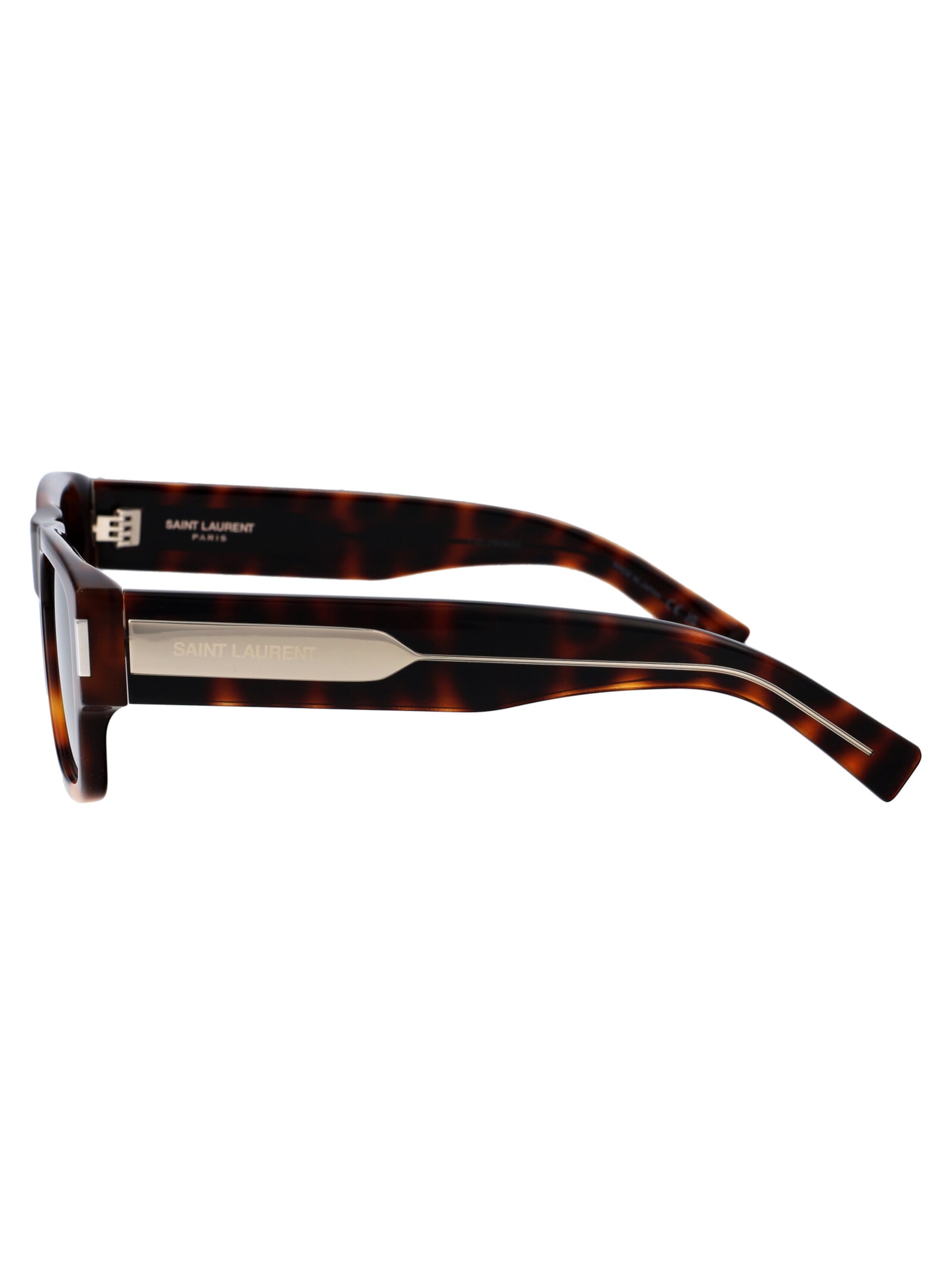 Saint Laurent Havana Crystal Black Acetate Sunglasses In Brown