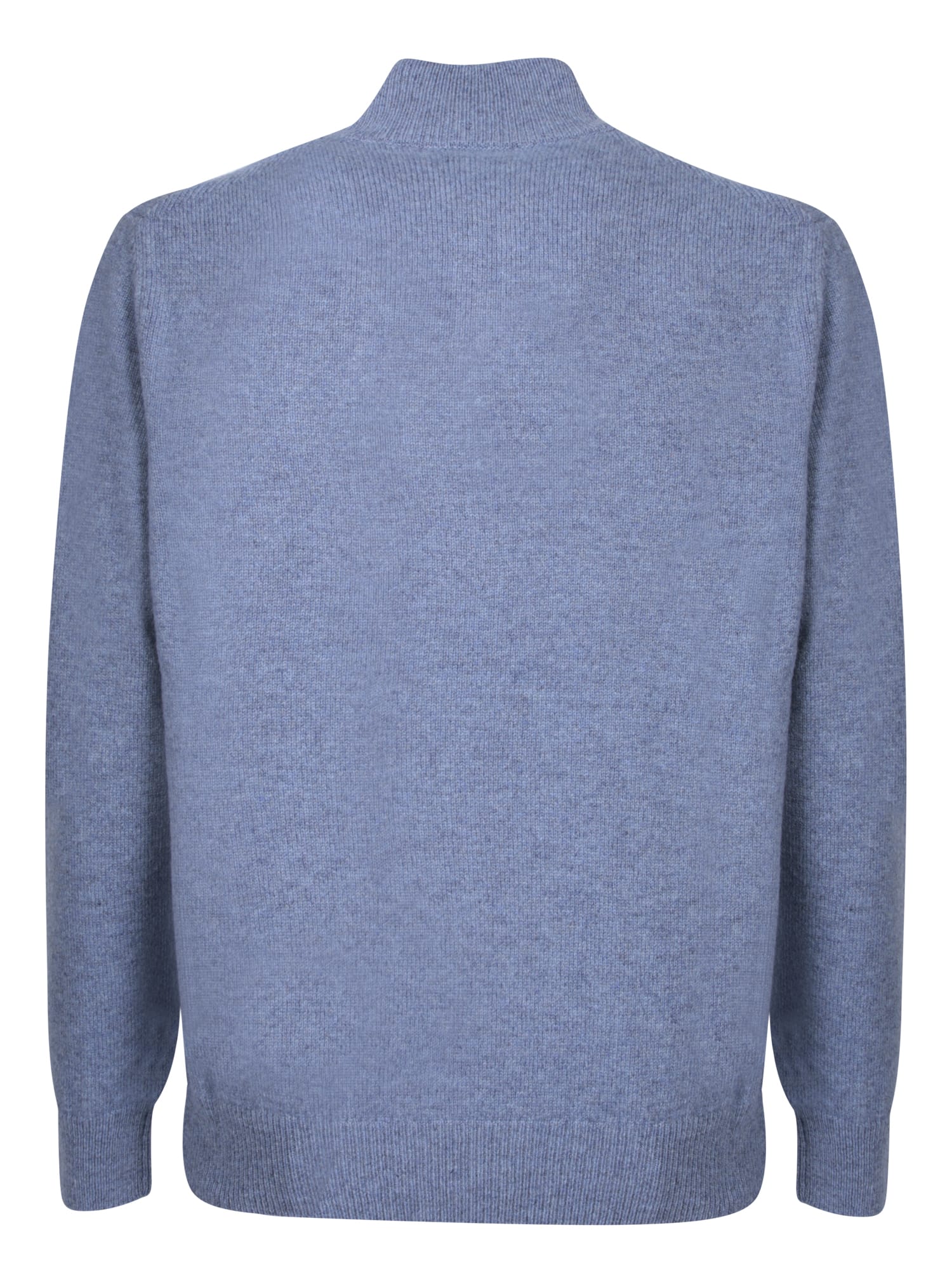 Shop Zanone High Neck Avio Sweater With Half Zip In Blue