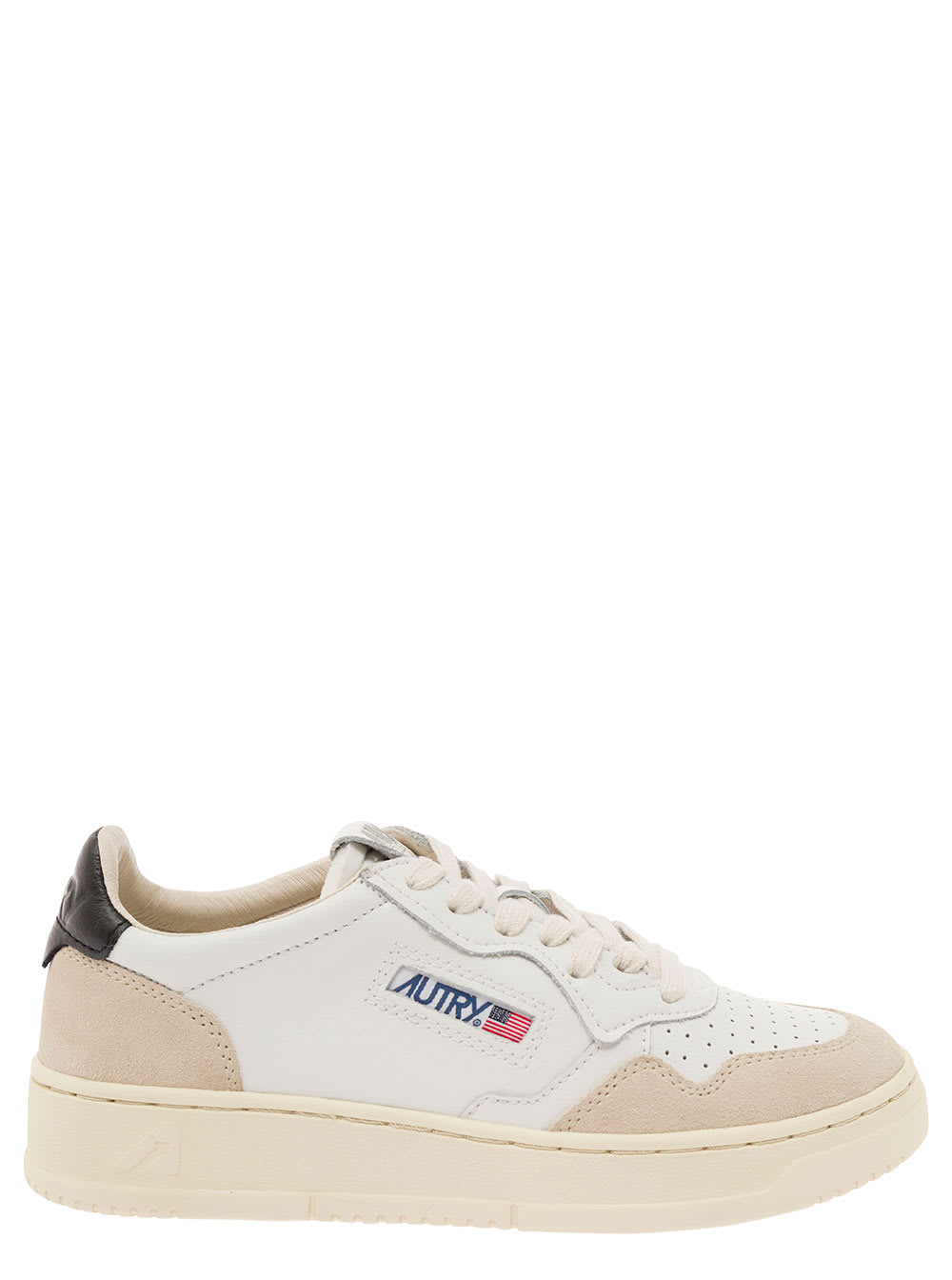 Shop Autry Medalist White Low Top Sneakers With Blue Suede Details In Leather Woman
