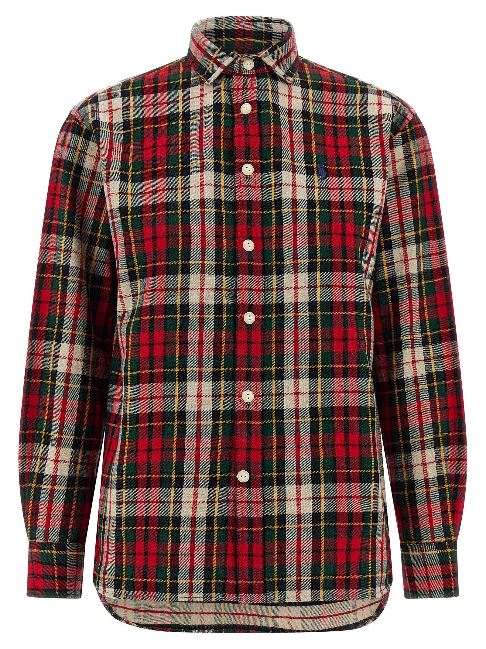 Polo Ralph Lauren Tartan Shirt With Curved Hem And Long Sleeves In Multi