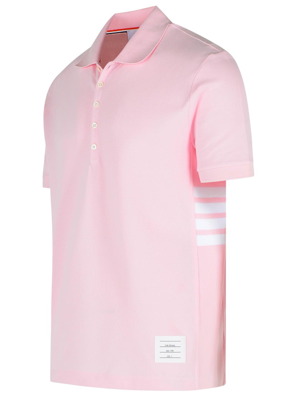 Thom Browne Polo Shirt Whit Iconic Bands In Lt Pink