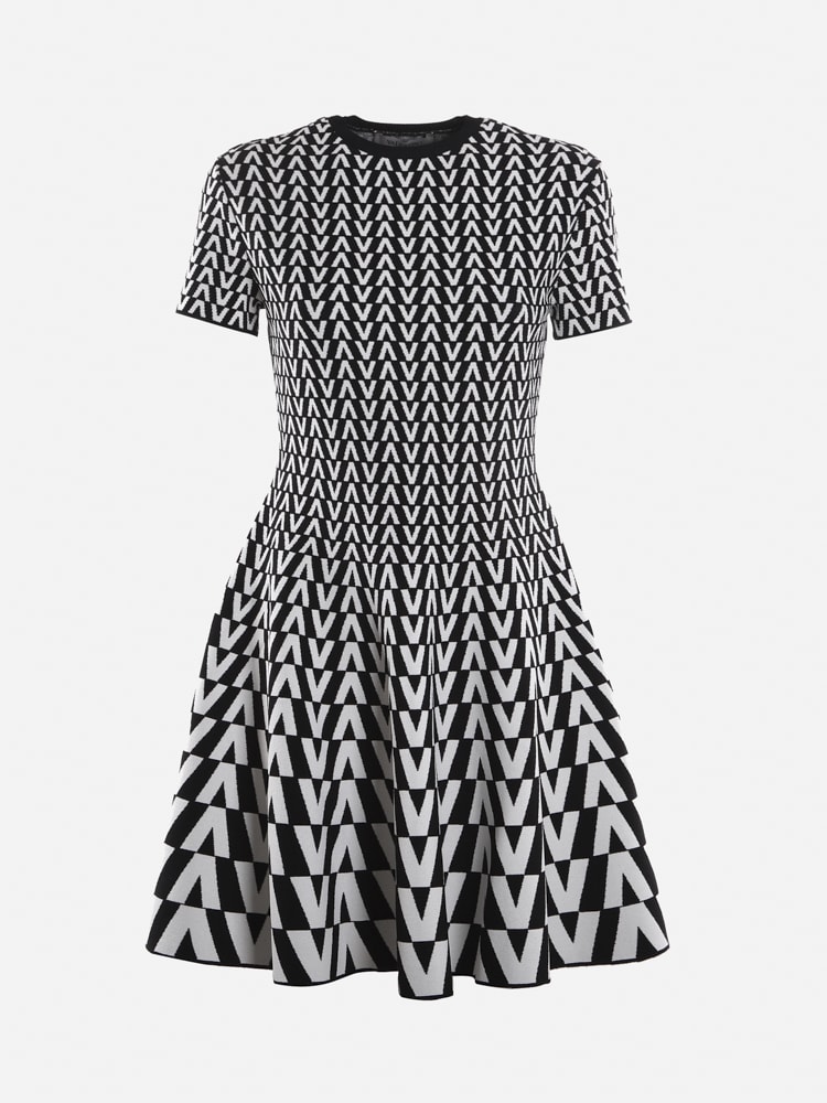 Valentino Knitted Dress With All-over Optical Valentino Motif