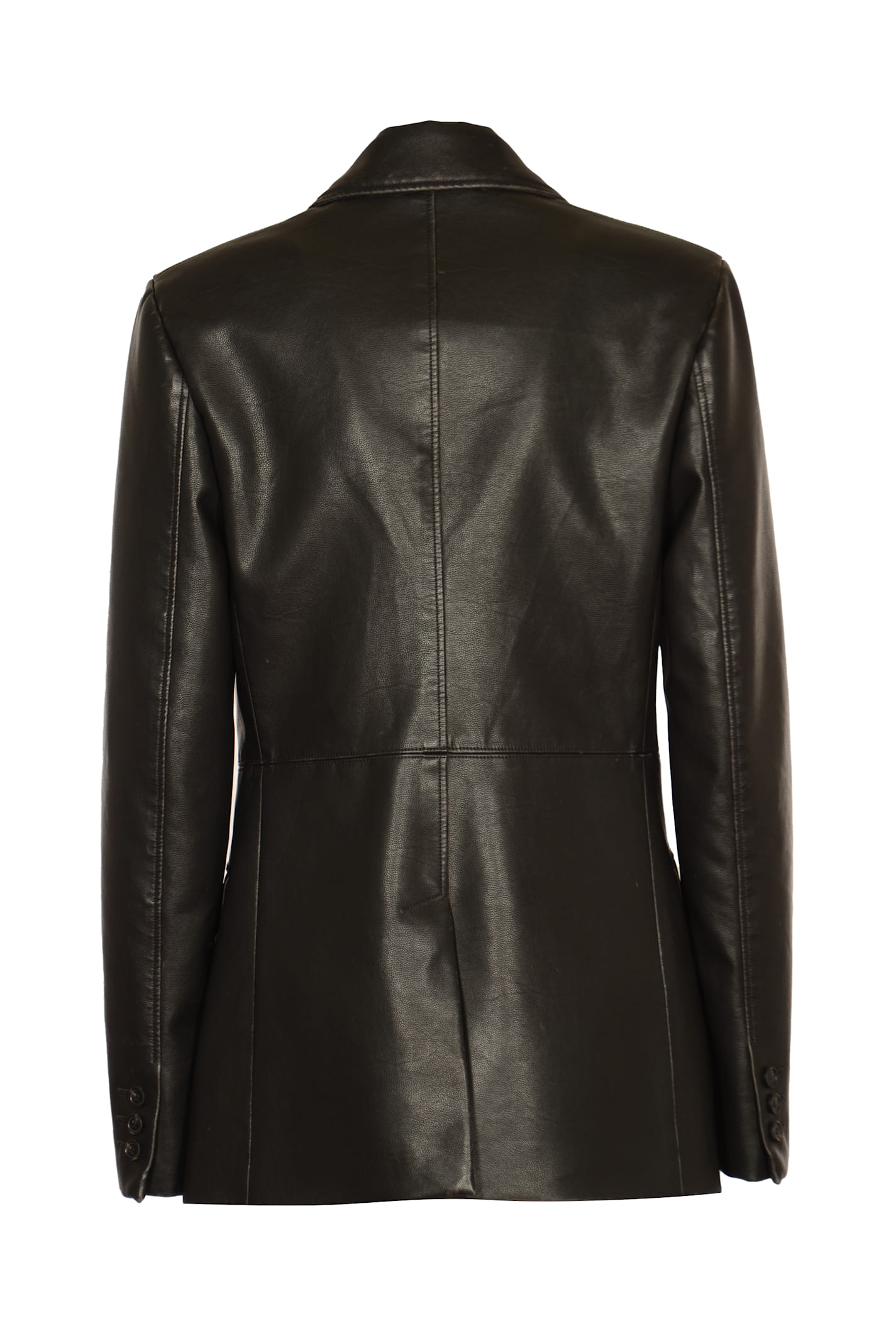 Shop Msgm Button Fastened Leather Blazer In Black