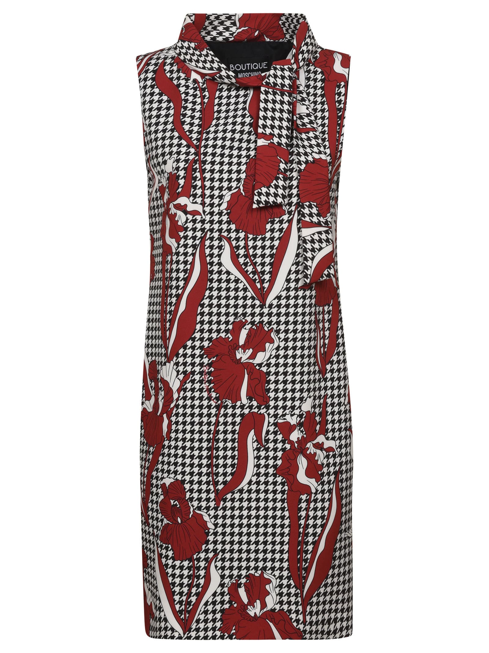 Moschino Floral Print Houndstooth Sleeveless Dress