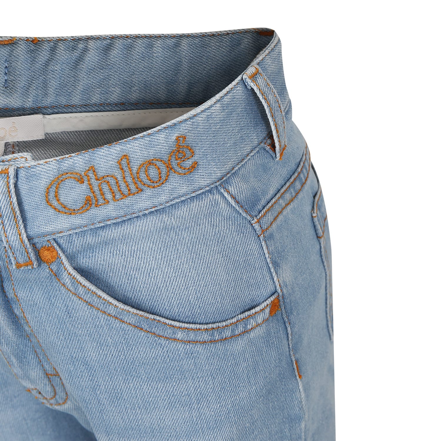 Shop Chloé Denim Jeans For Girl With Logo In Grigio Chiaro