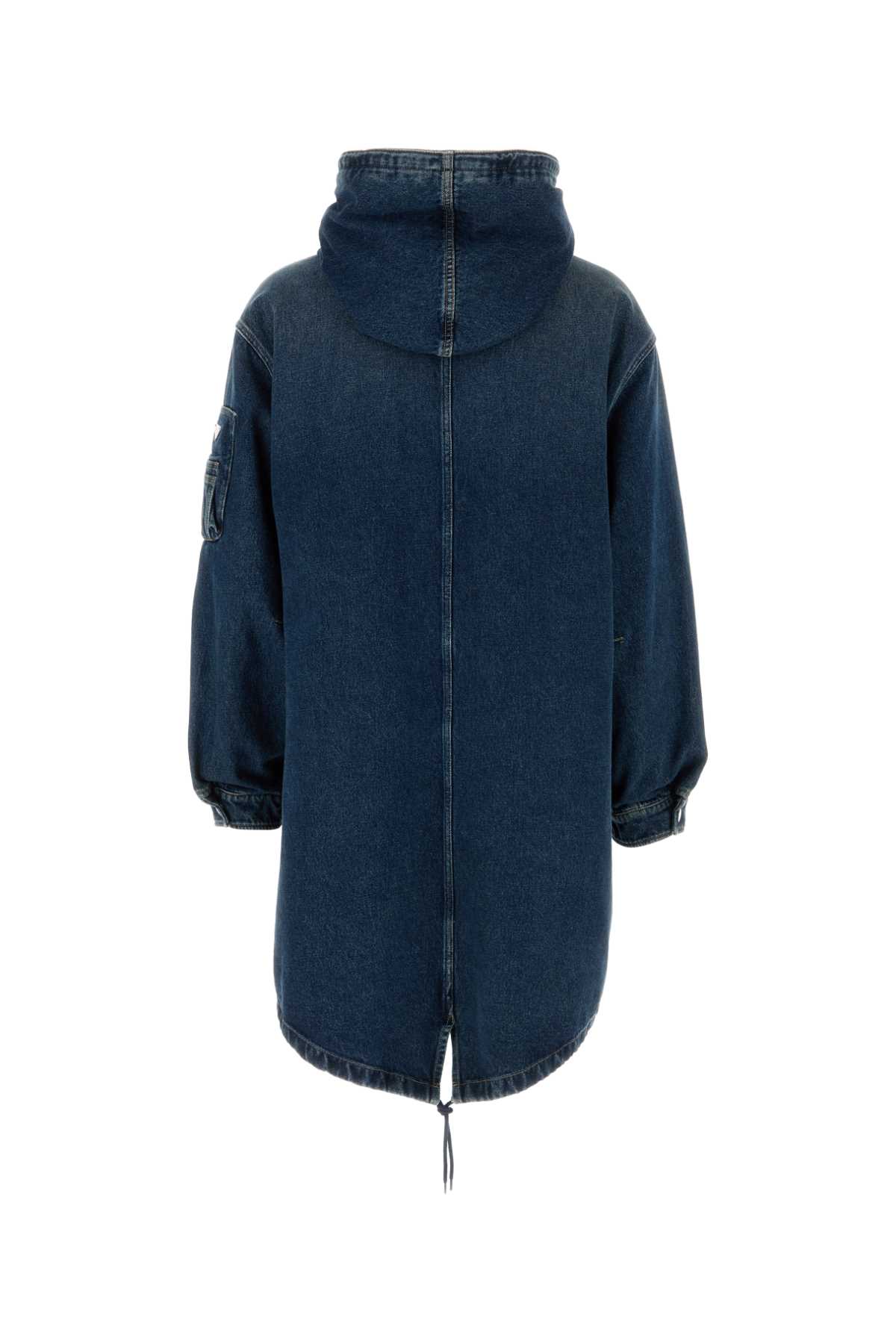 Shop Prada Denim Padded Coat In Bleu