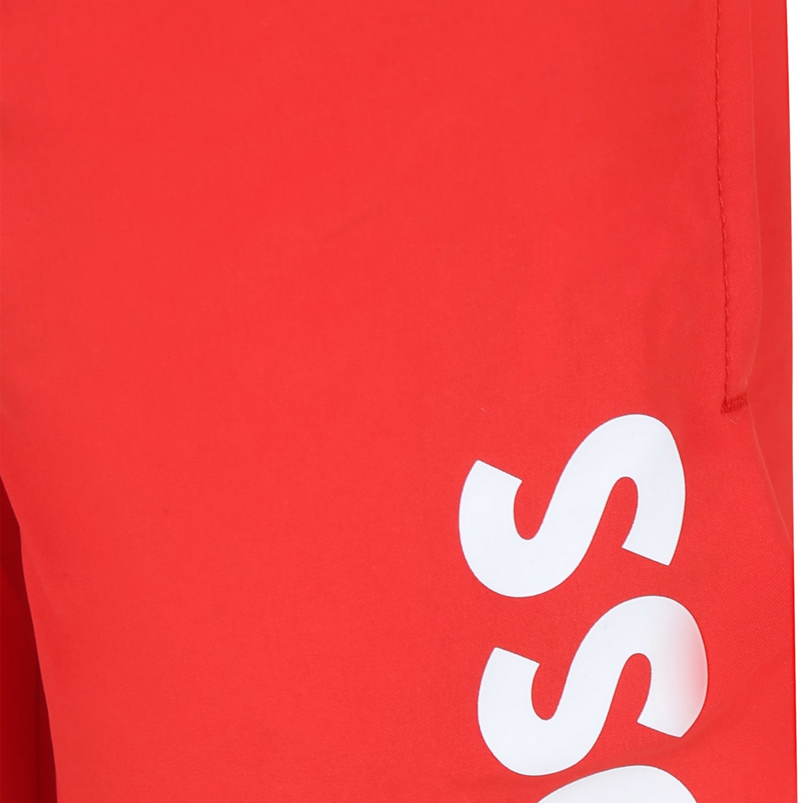 Shop Hugo Boss Red Swim Shorts For Boy With Logo