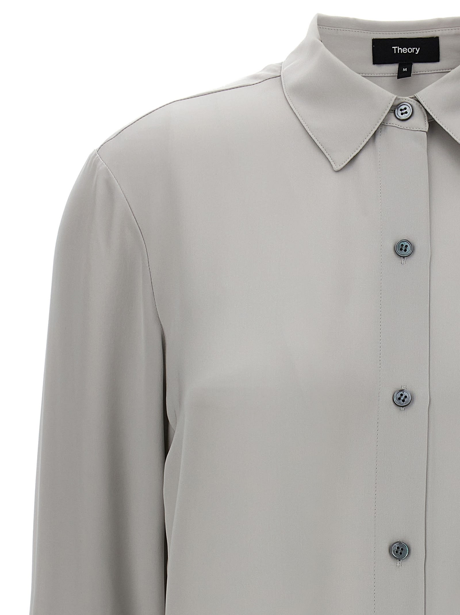 Theory Straight Shirt With Buttoned Cuffs And Pleated Back In Gray