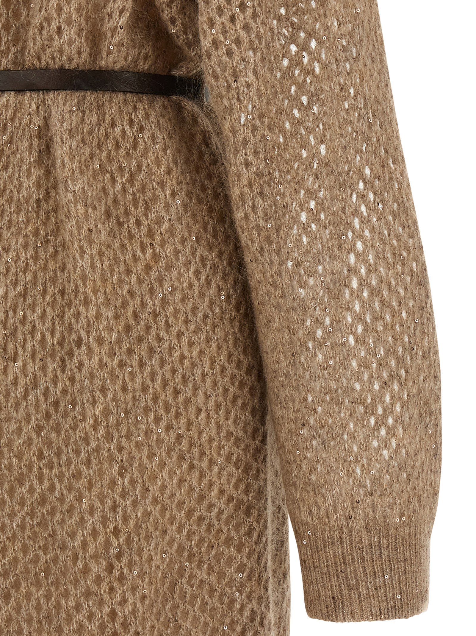Brunello Cucinelli Women Mohair Blend Long Dress With Sequins In Brown