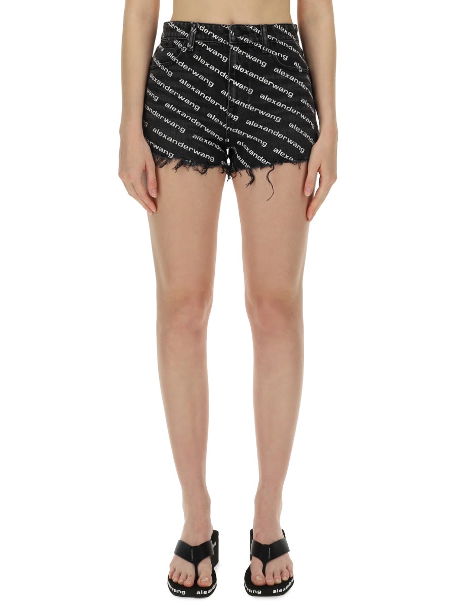 Shop Alexander Wang T Shorts With All Over Logo In Black