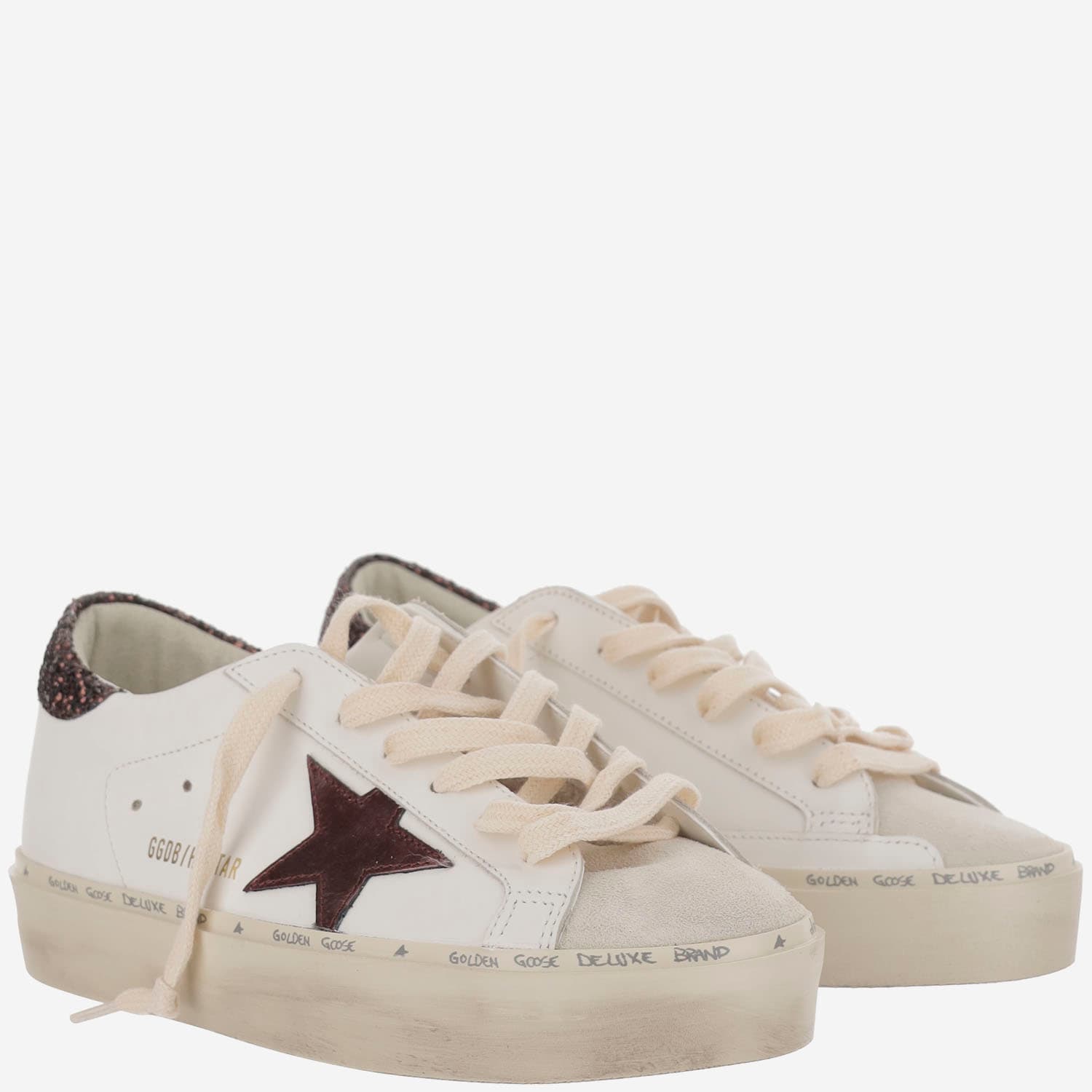 Golden Goose Women Hi Star Leather Upper Suede Toe Laminated Star Glitter Heel In Neutral
