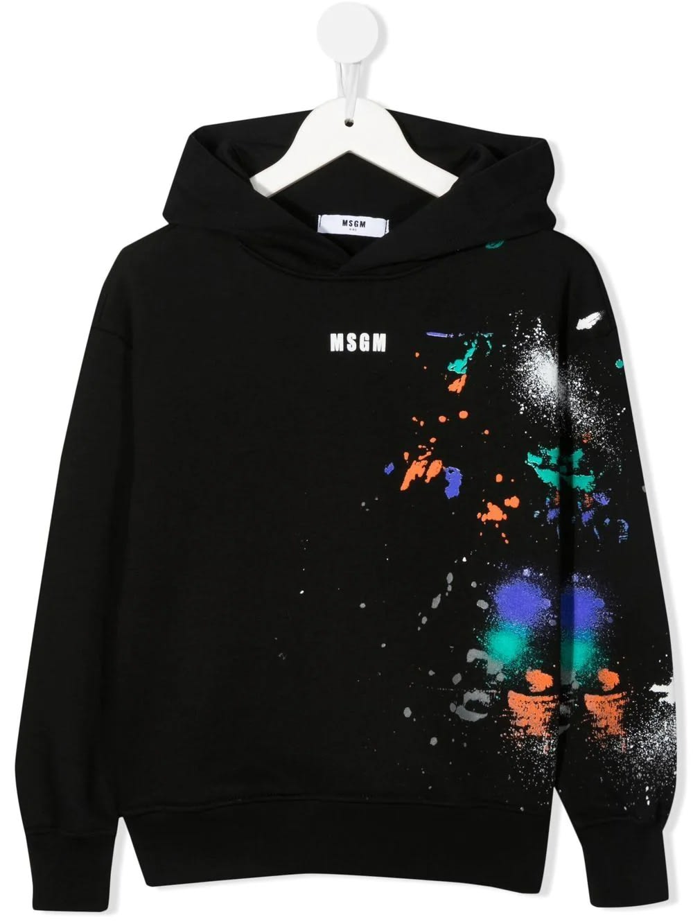 MSGM Kids Black Hoodie With Logo And Colour Spots